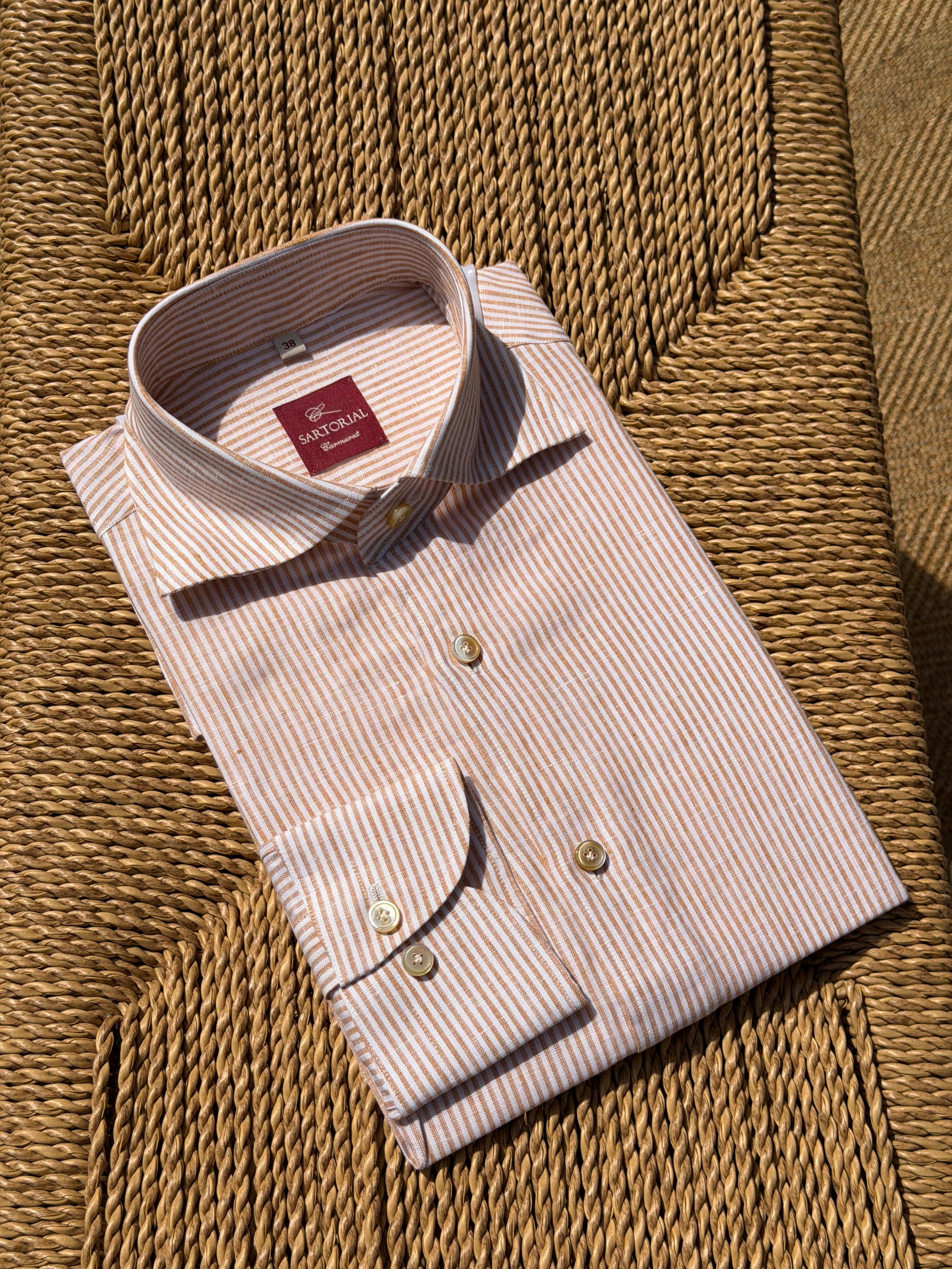 MTO Handcrafted Monti Tangerine Stripe / Pale Olive Stripe Linen Shirt #71 #72