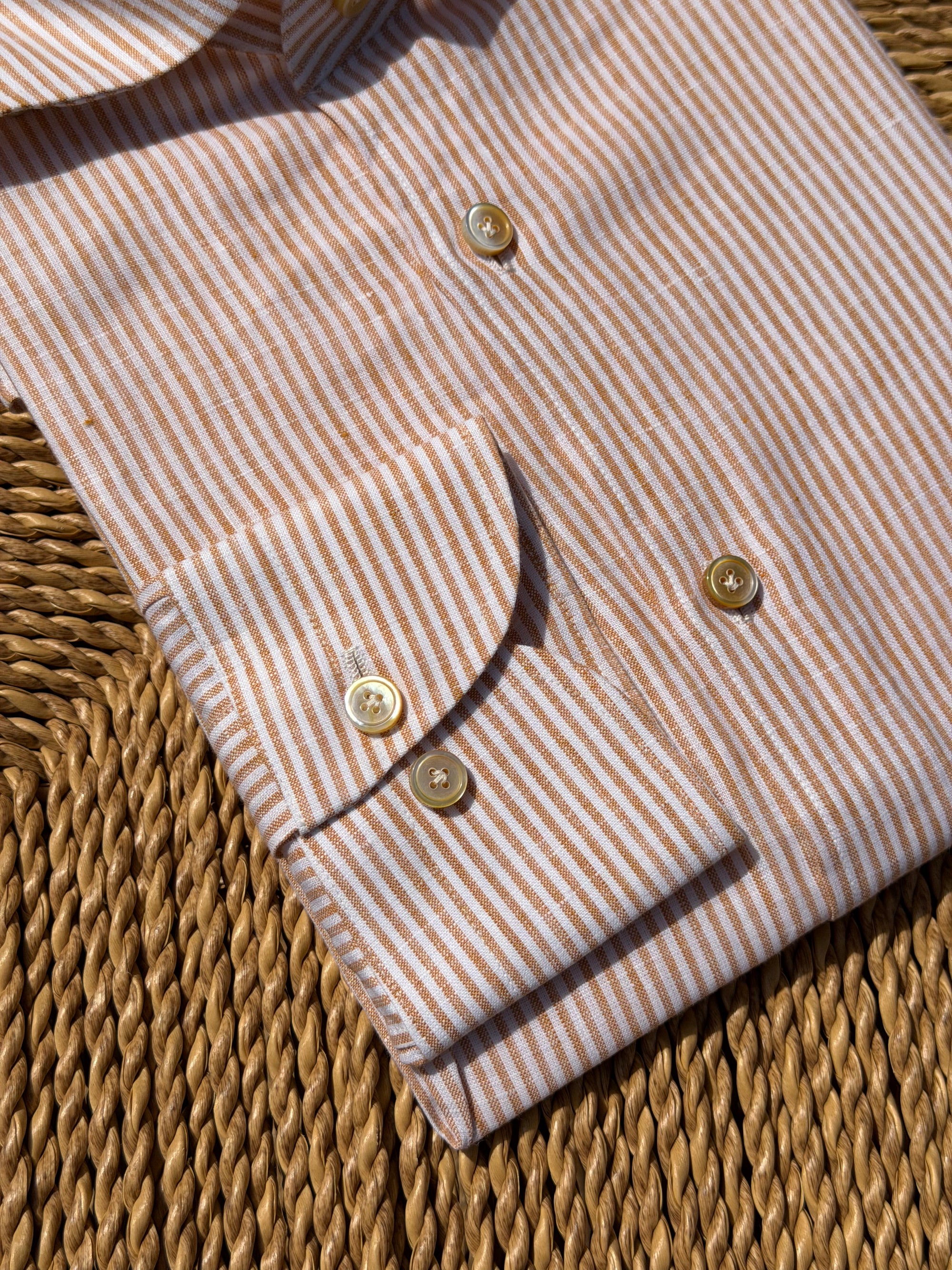 MTO Handcrafted Monti Tangerine Stripe / Pale Olive Stripe Linen Shirt #71 #72