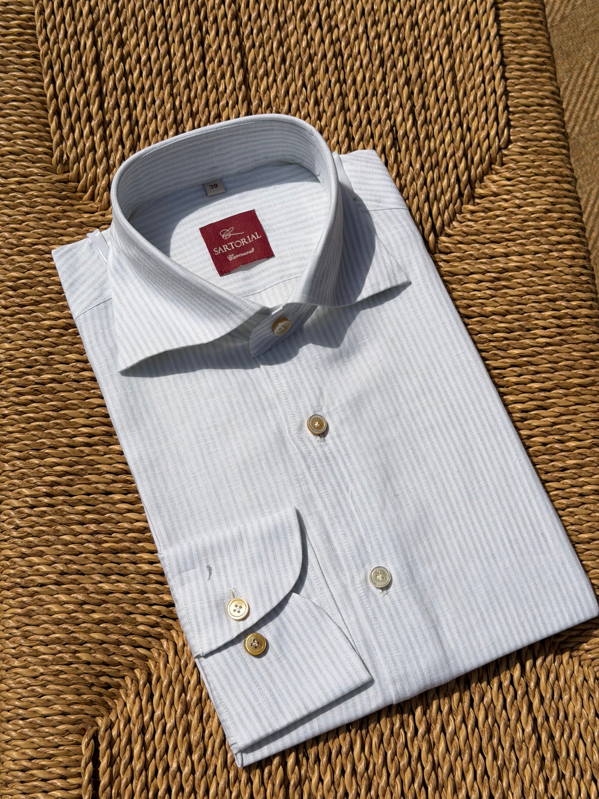 MTO Handcrafted Monti Tangerine Stripe / Pale Olive Stripe Linen Shirt #71 #72