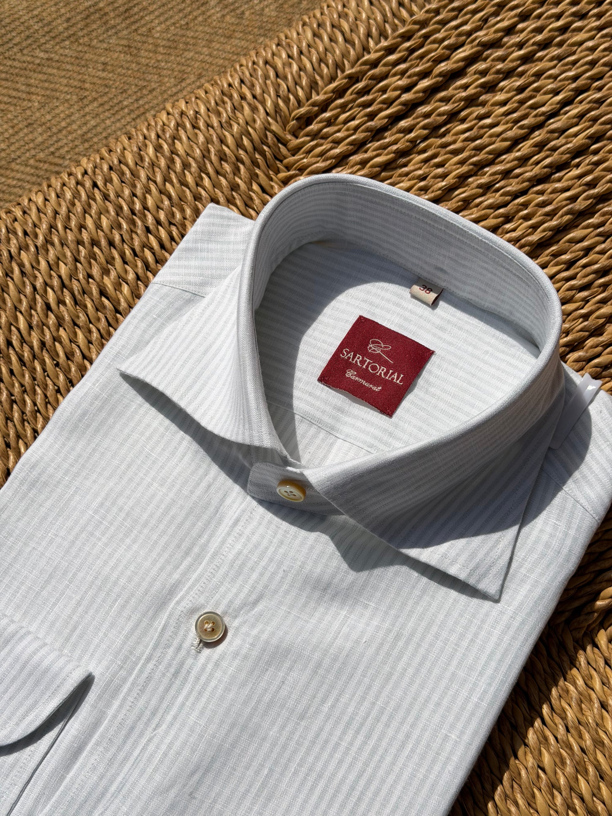 MTO Handcrafted Monti Tangerine Stripe / Pale Olive Stripe Linen Shirt #71 #72