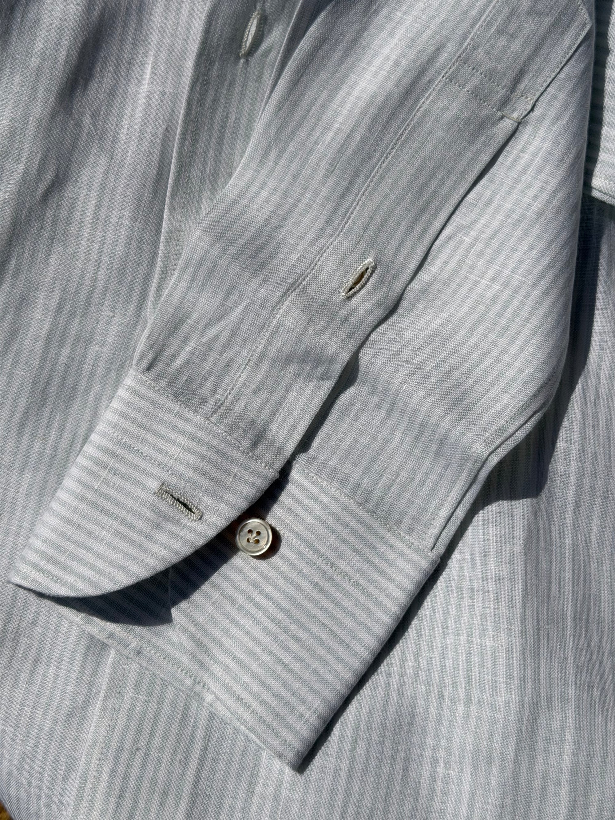 MTO Handcrafted Monti Tangerine Stripe / Pale Olive Stripe Linen Shirt #71 #72