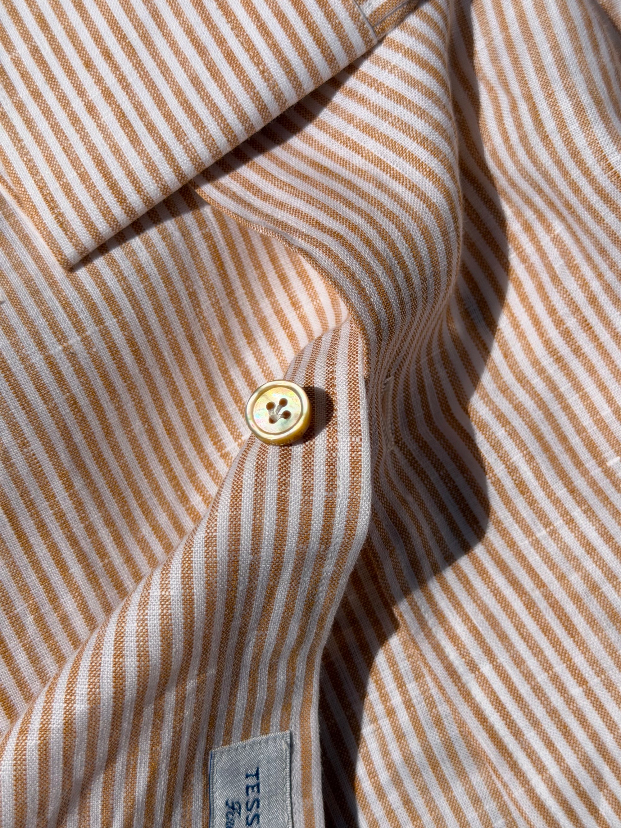 MTO Handcrafted Monti Tangerine Stripe / Pale Olive Stripe Linen Shirt #71 #72