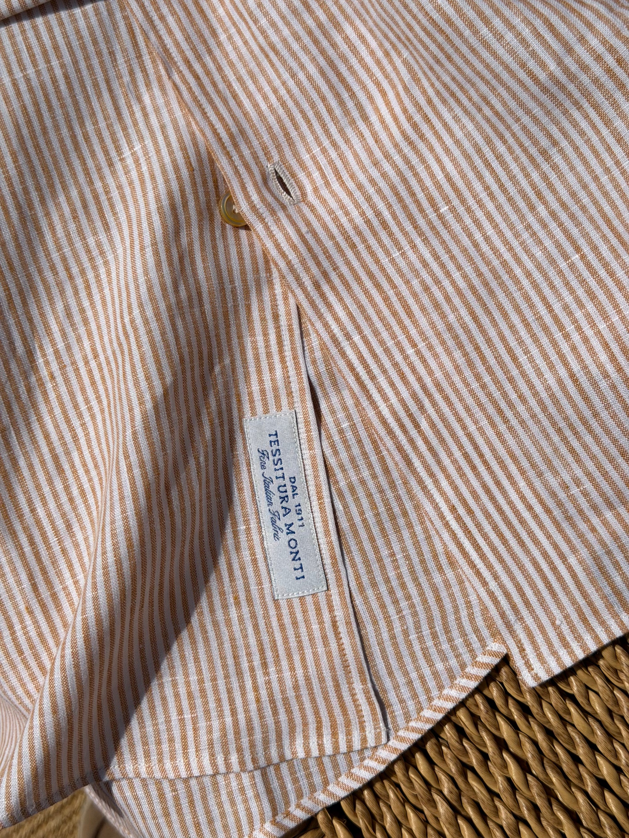 MTO Handcrafted Monti Tangerine Stripe / Pale Olive Stripe Linen Shirt #71 #72