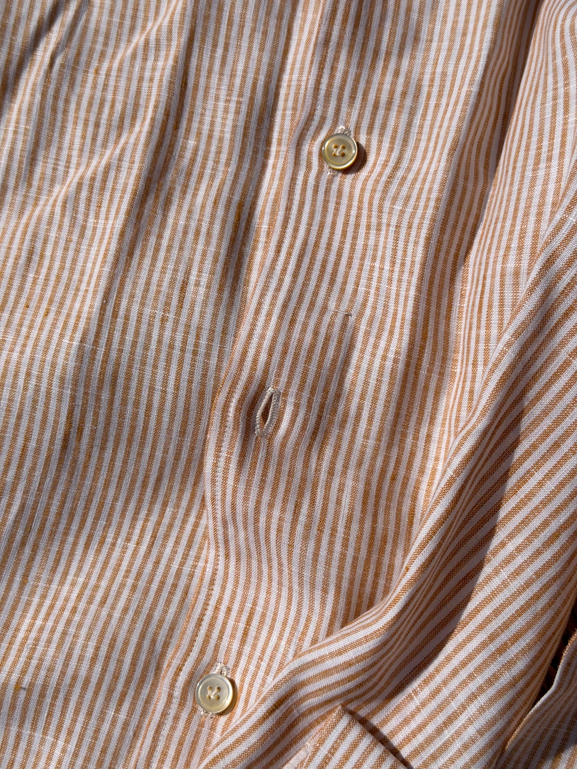 MTO Handcrafted Monti Tangerine Stripe / Pale Olive Stripe Linen Shirt #71 #72