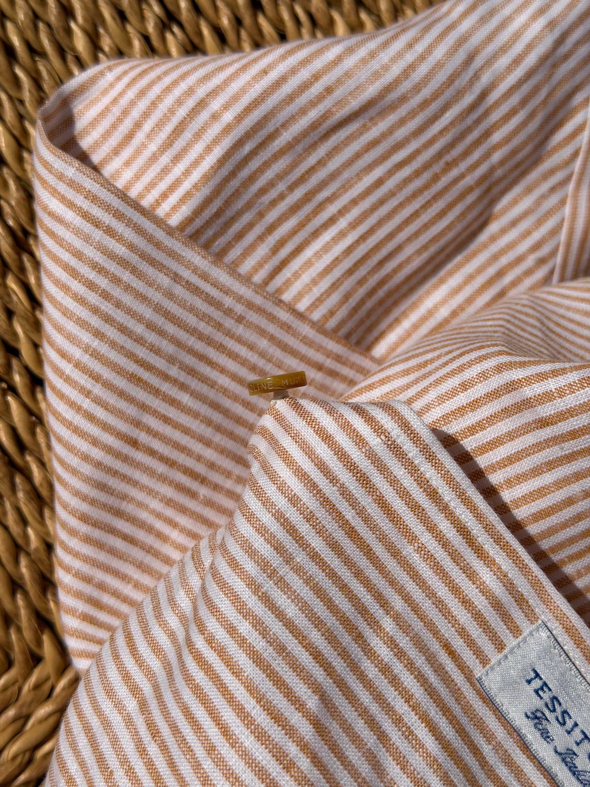 MTO Handcrafted Monti Tangerine Stripe / Pale Olive Stripe Linen Shirt #71 #72