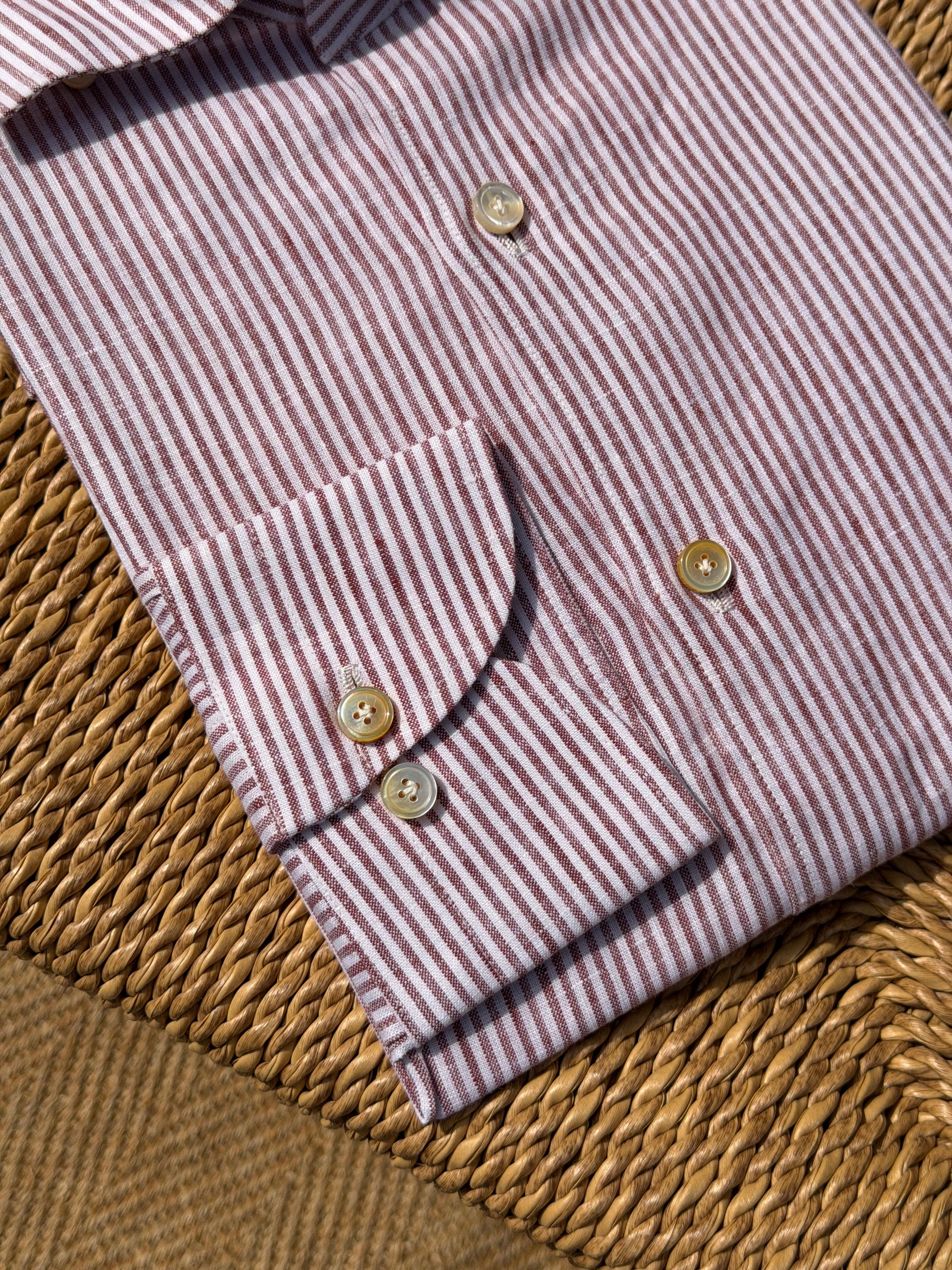 MTO Handcrafted Monti Burgundy Stripe / Pale Blue Stripe Linen Shirt #70 #73