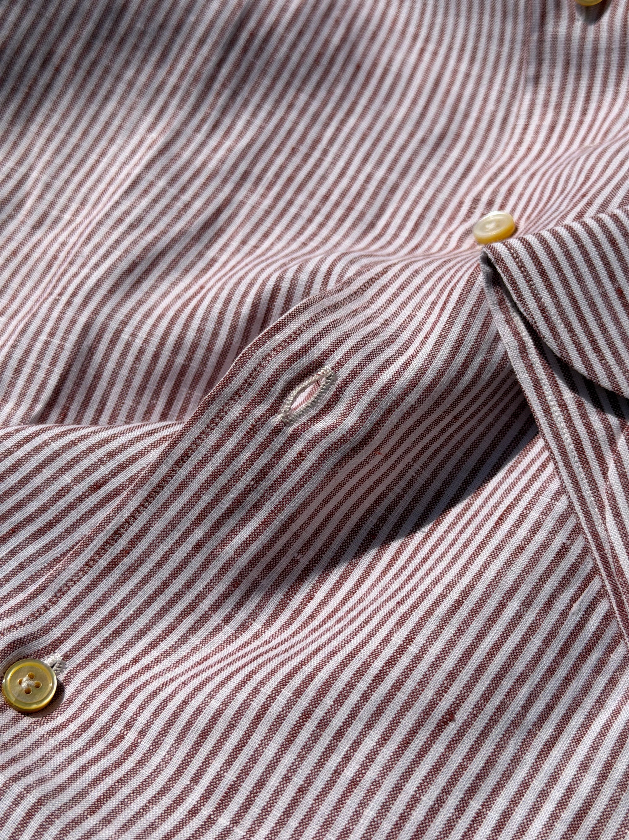 MTO Handcrafted Monti Burgundy Stripe / Pale Blue Stripe Linen Shirt #70 #73