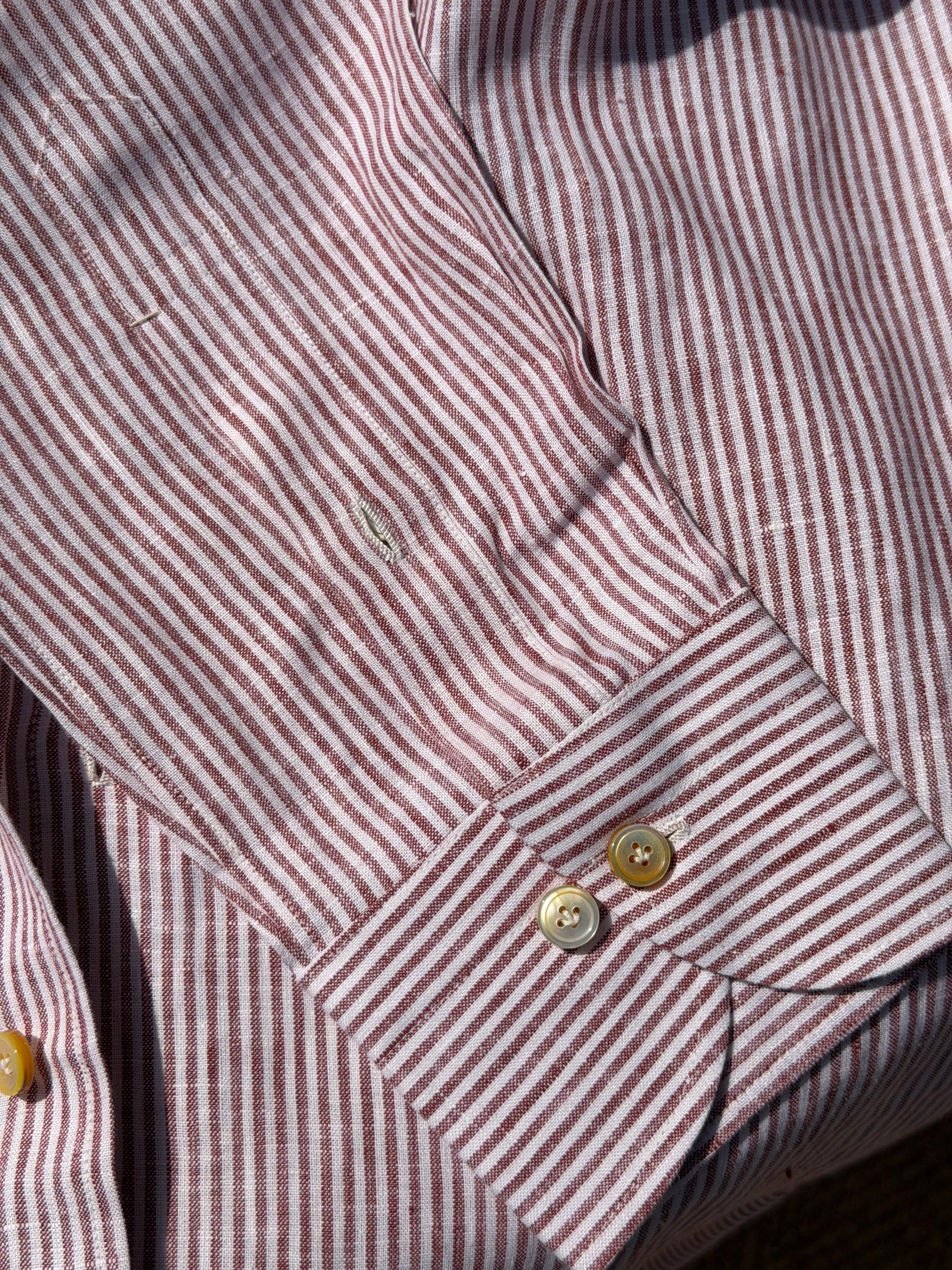 MTO Handcrafted Monti Burgundy Stripe / Pale Blue Stripe Linen Shirt #70 #73