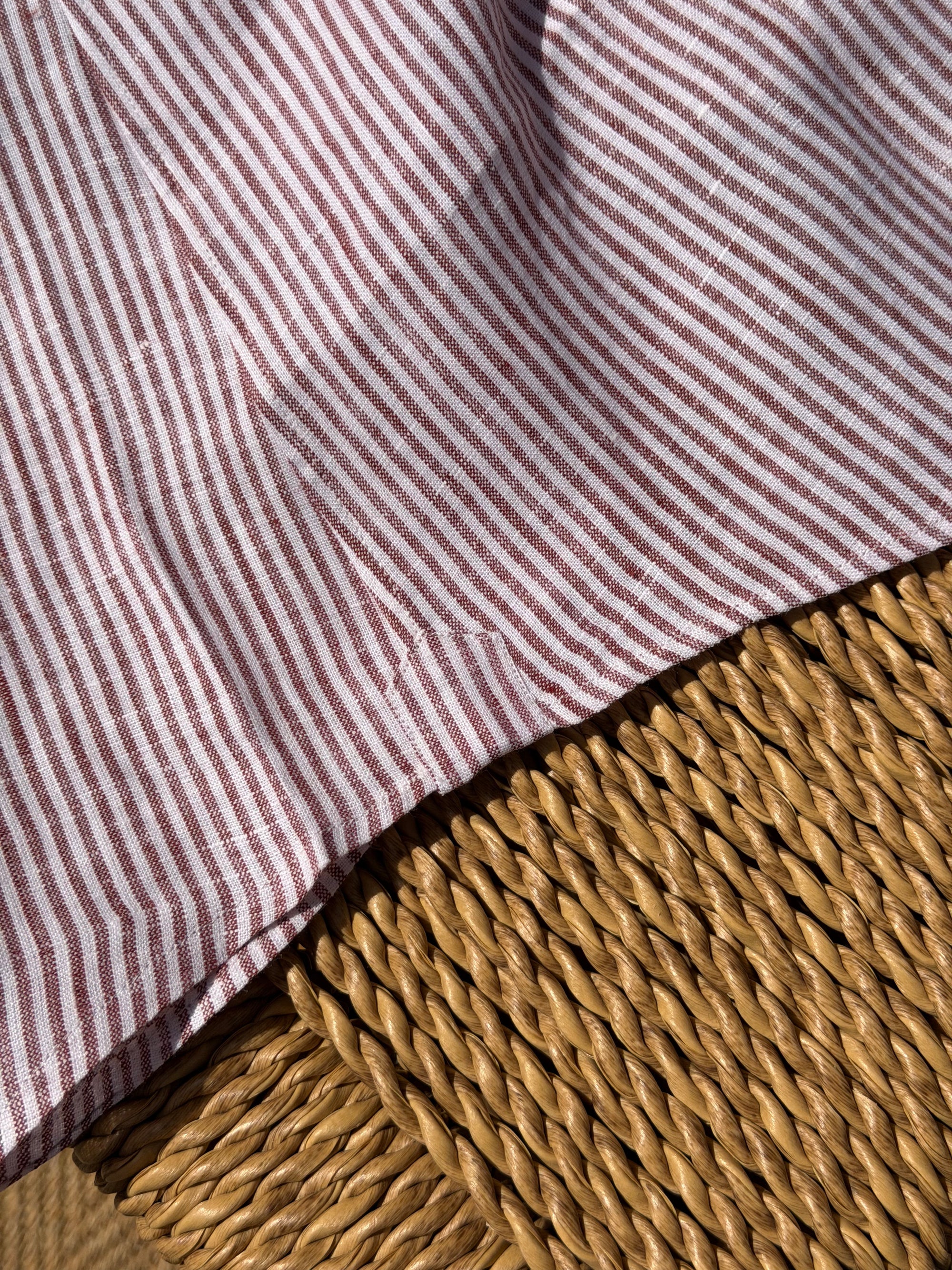 MTO Handcrafted Monti Burgundy Stripe / Pale Blue Stripe Linen Shirt #70 #73