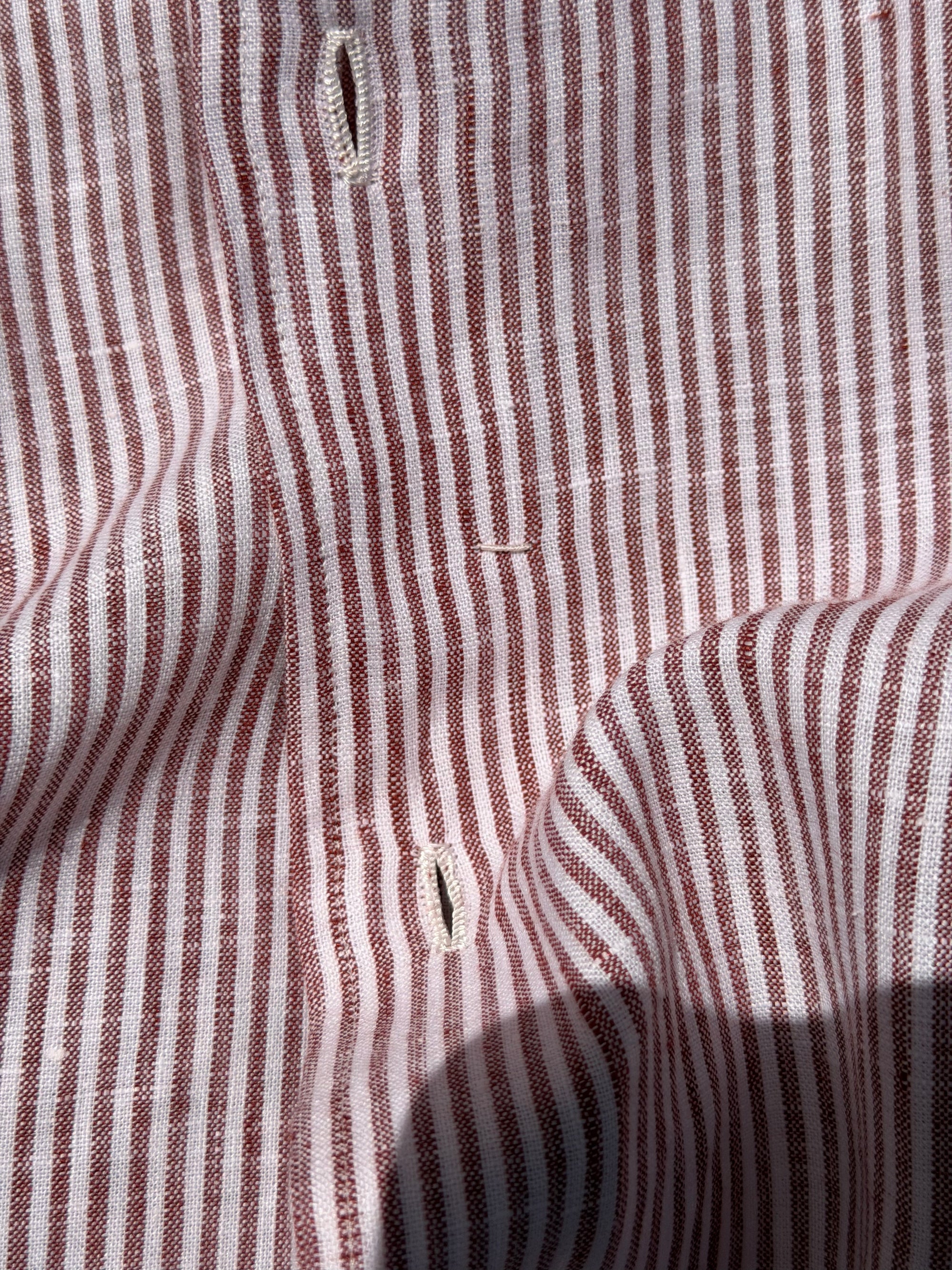 MTO Handcrafted Monti Burgundy Stripe / Pale Blue Stripe Linen Shirt #70 #73