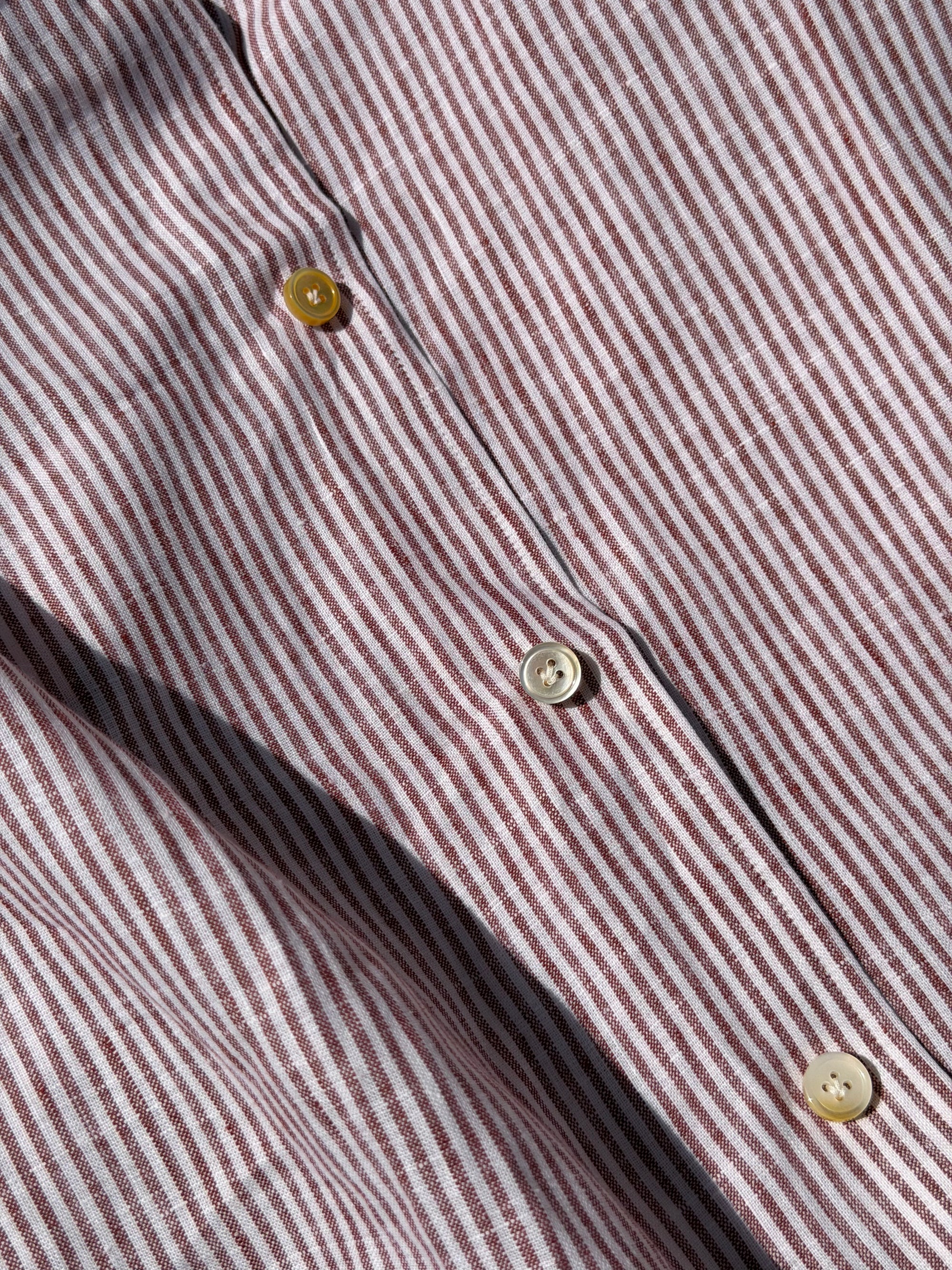 MTO Handcrafted Monti Burgundy Stripe / Pale Blue Stripe Linen Shirt #70 #73
