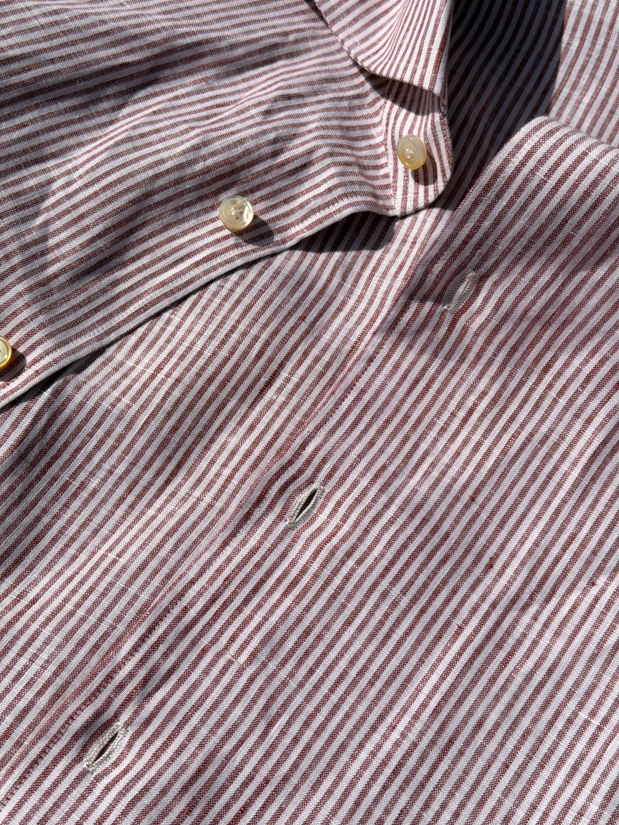 MTO Handcrafted Monti Burgundy Stripe / Pale Blue Stripe Linen Shirt #70 #73