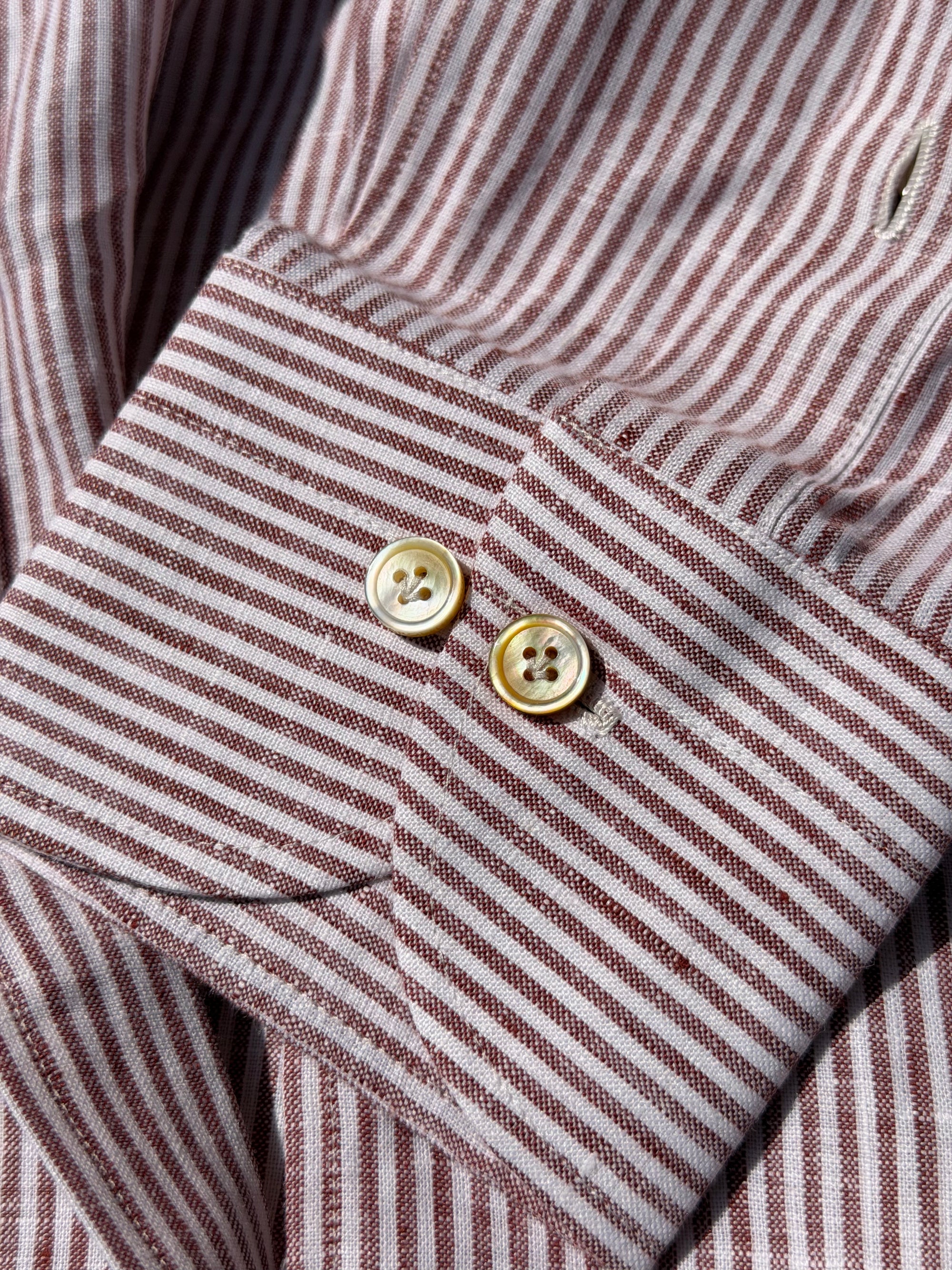 MTO Handcrafted Monti Burgundy Stripe / Pale Blue Stripe Linen Shirt #70 #73