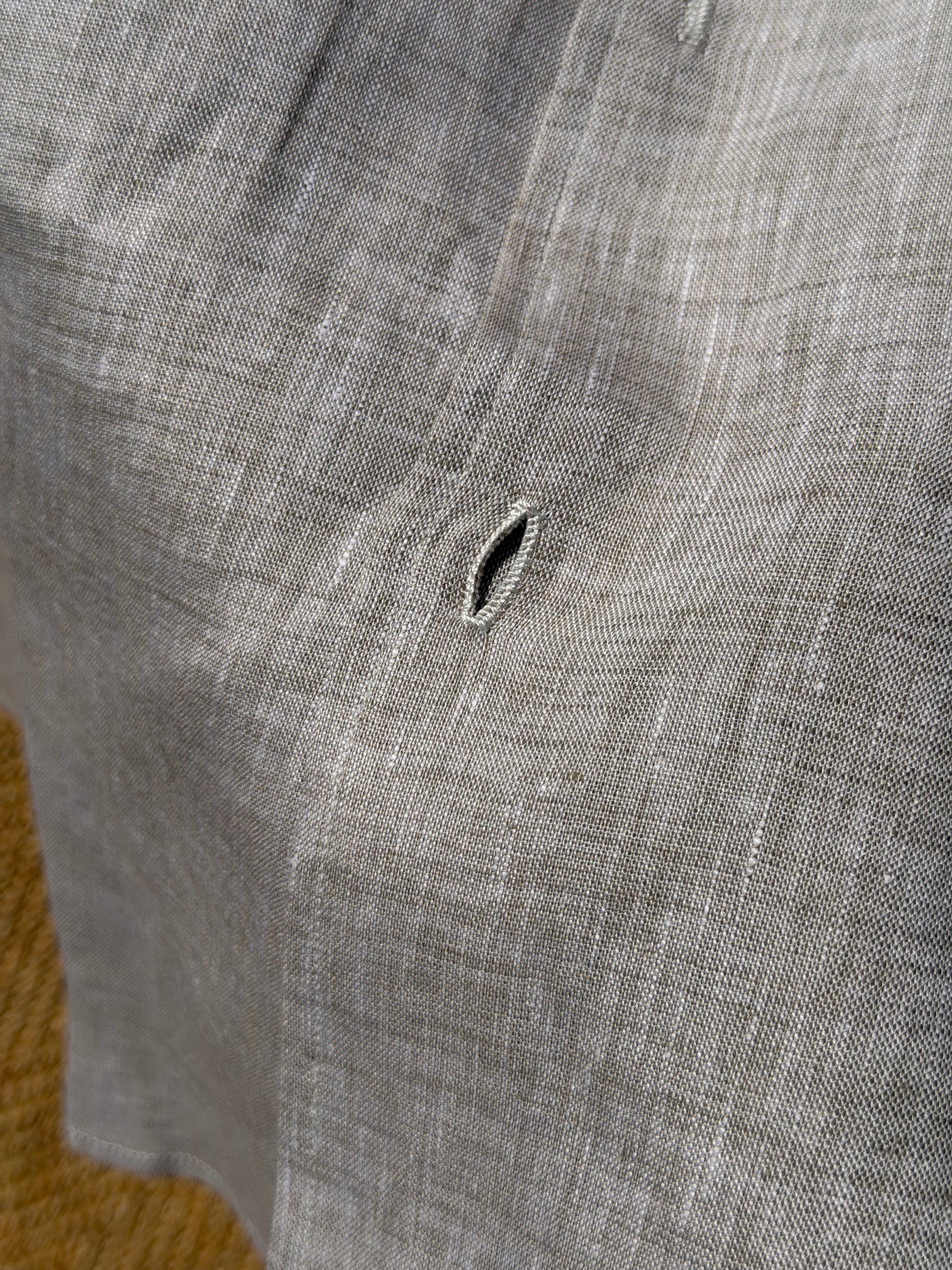 MTO Handcrafted Canclini Stone Green / Pale Blue Linen Shirt #67 #69