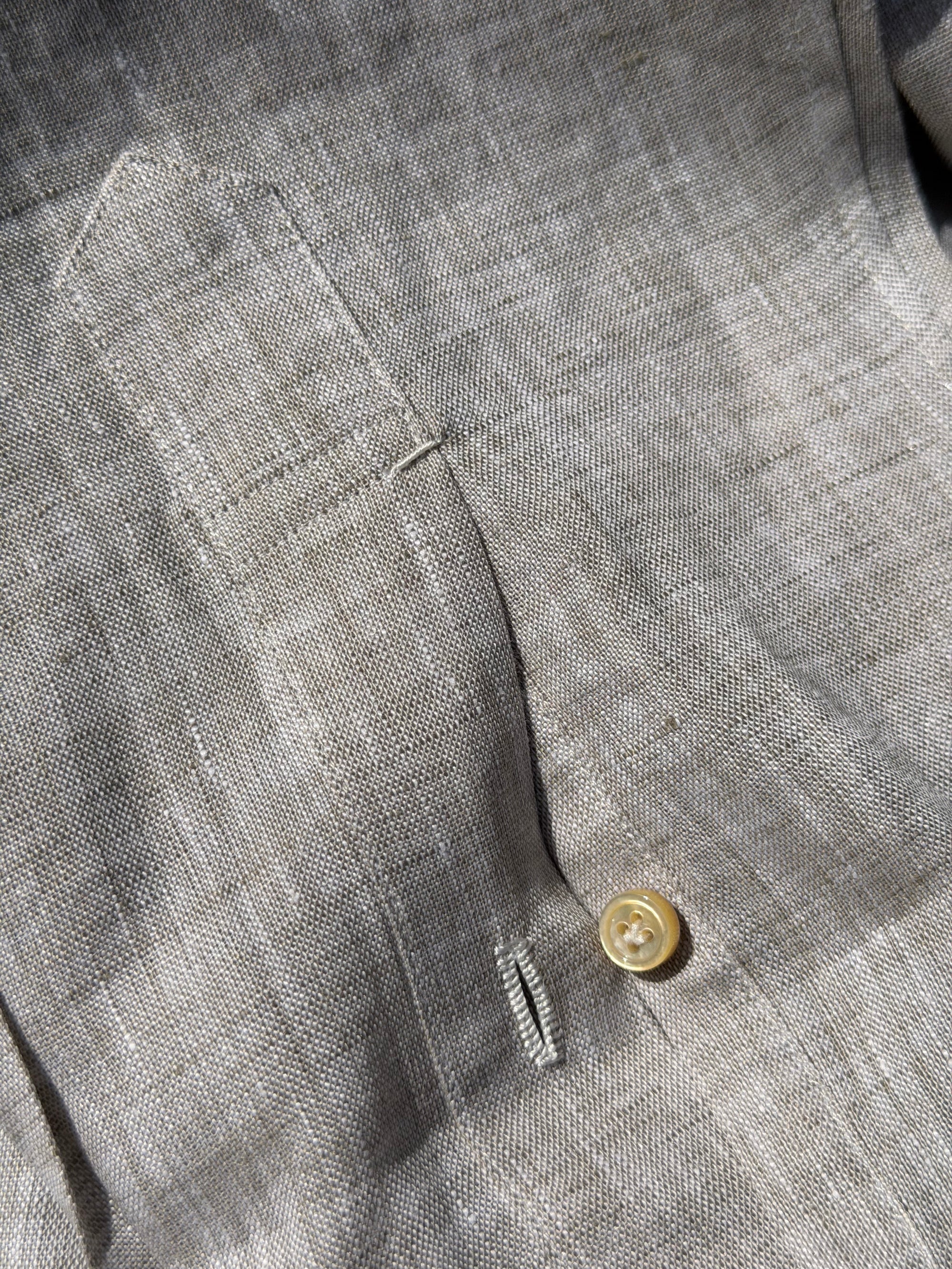 MTO Handcrafted Canclini Stone Green / Pale Blue Linen Shirt #67 #69