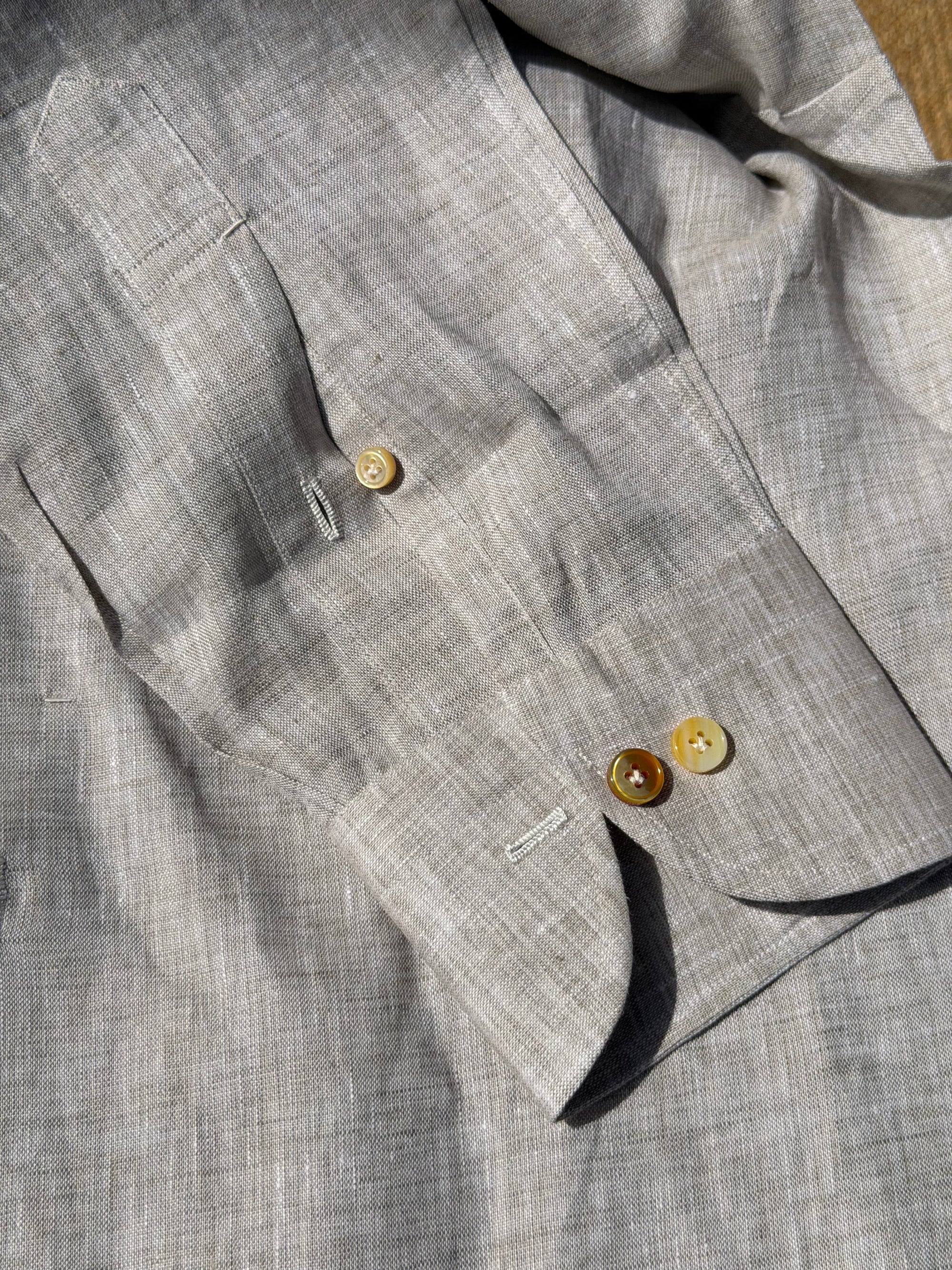 MTO Handcrafted Canclini Stone Green / Pale Blue Linen Shirt #67 #69