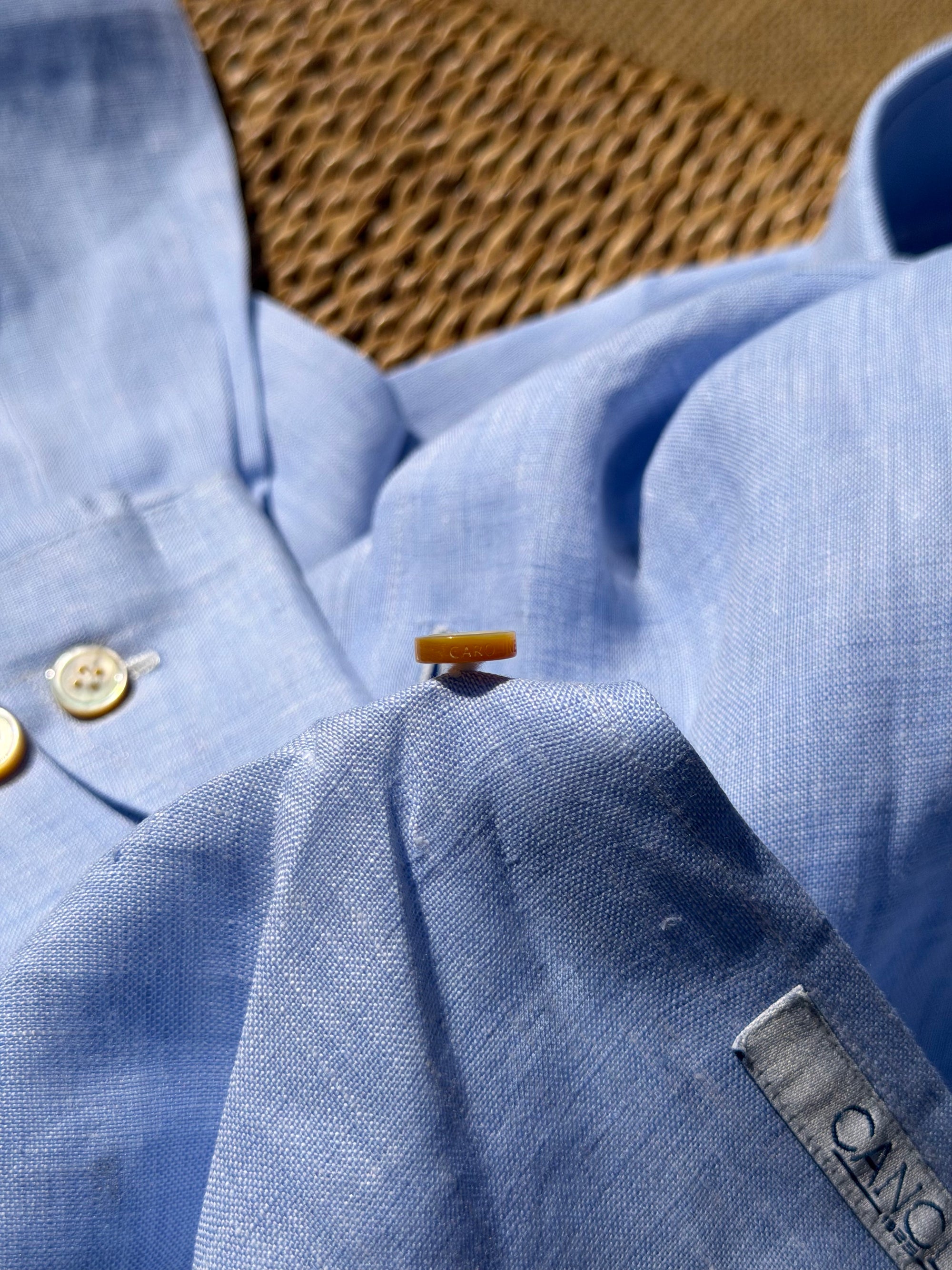 MTO Handcrafted Canclini Stone Green / Pale Blue Linen Shirt #67 #69