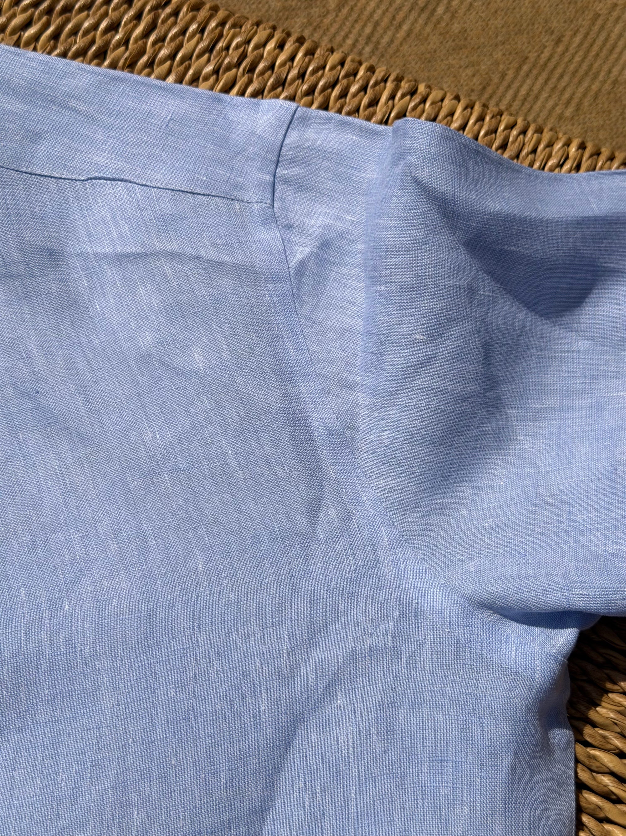 MTO Handcrafted Canclini Stone Green / Pale Blue Linen Shirt #67 #69