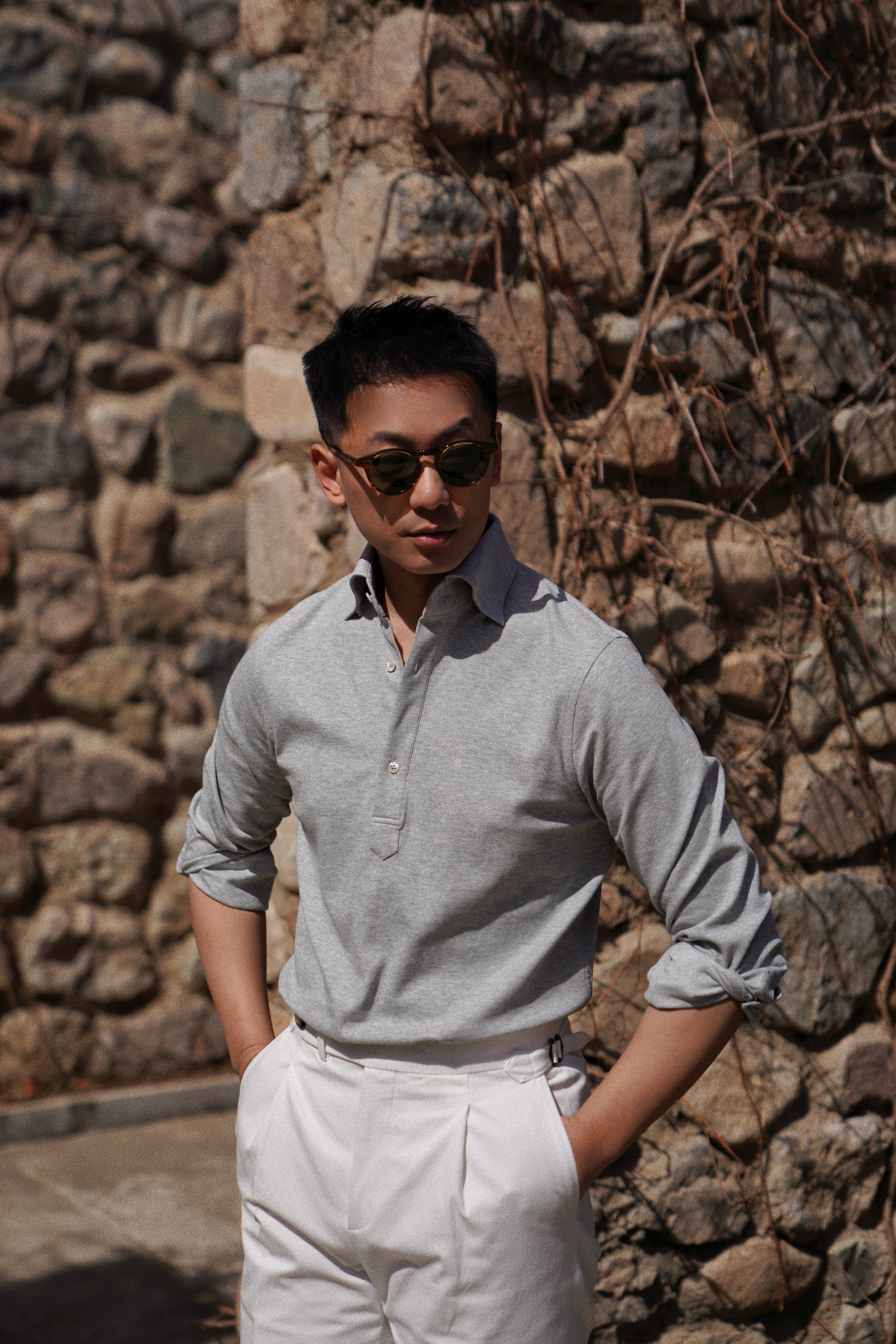 Grey Cotton Blending Polo Shirt #2209
