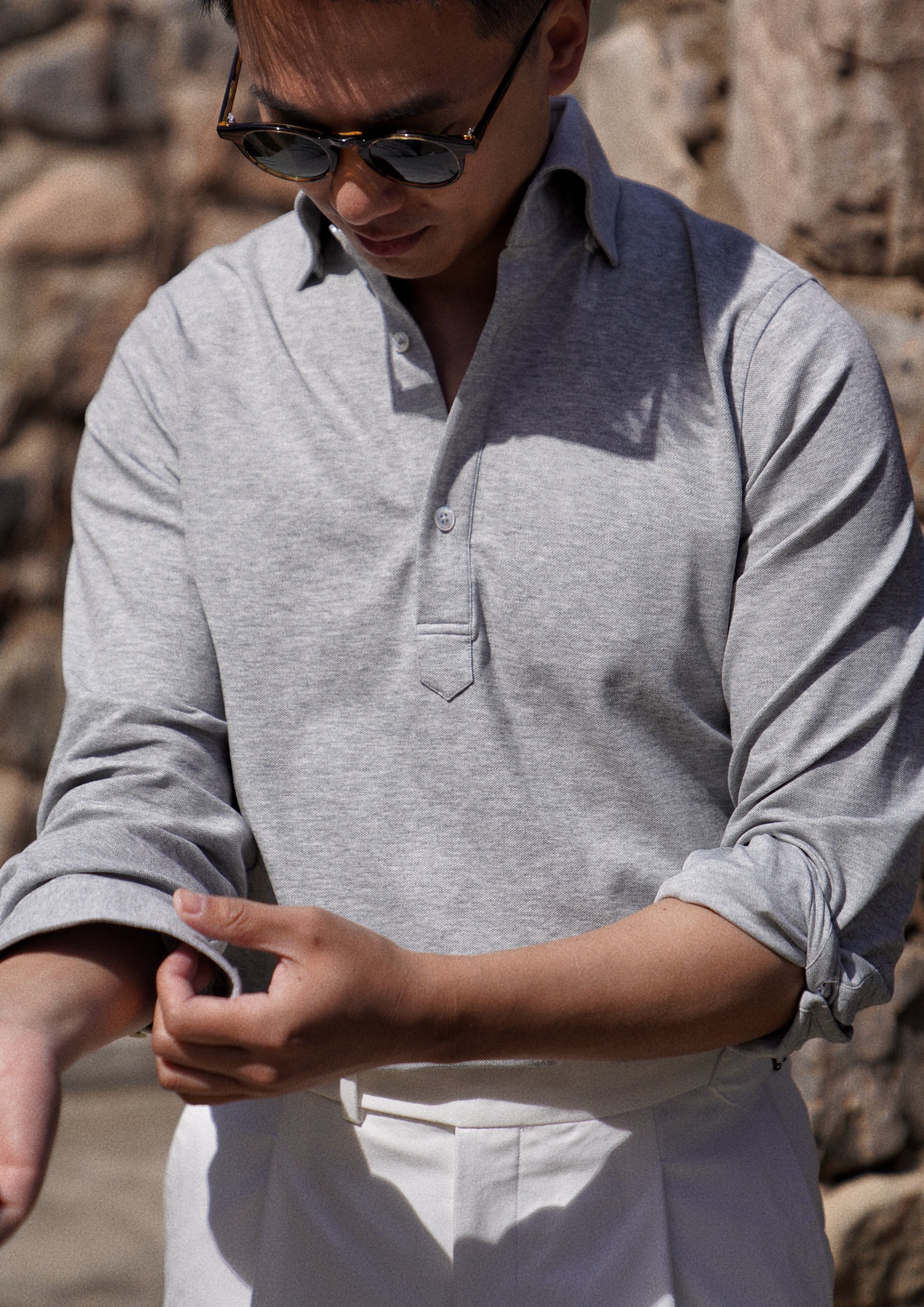 Grey Cotton Blending Polo Shirt #2209
