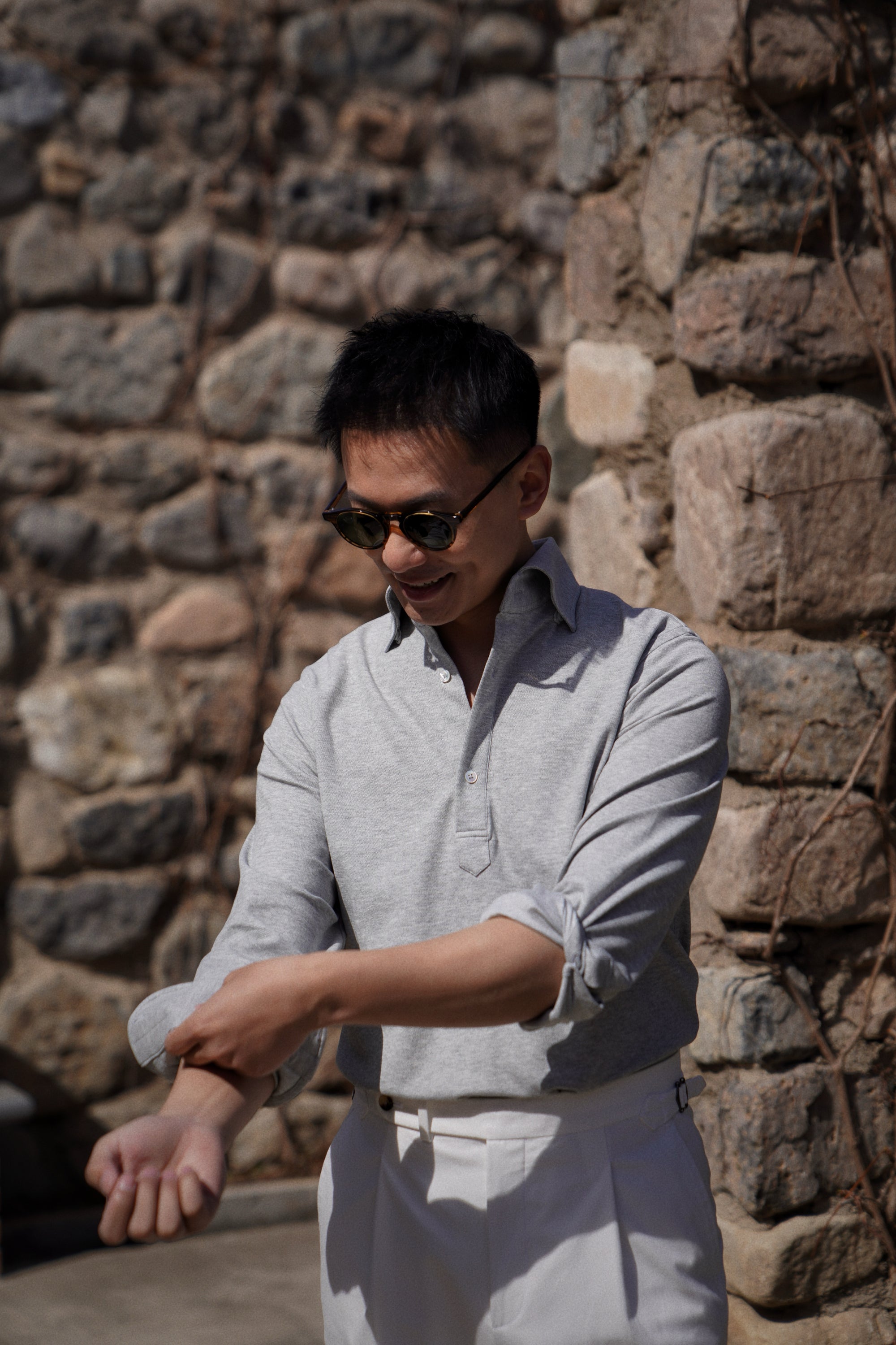 Grey Cotton Blending Polo Shirt #2209