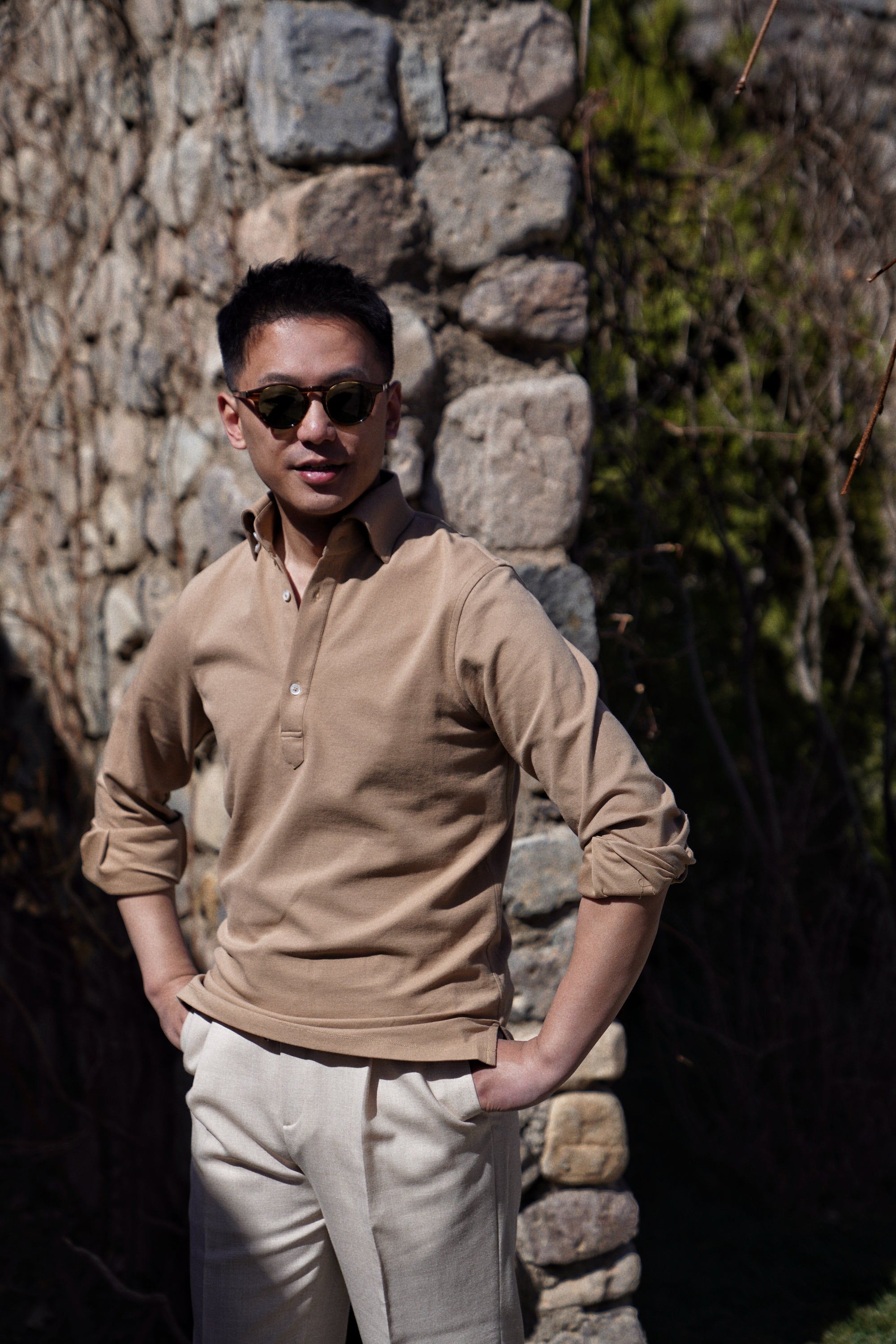 Camel Cotton Blending Polo Shirt #2215