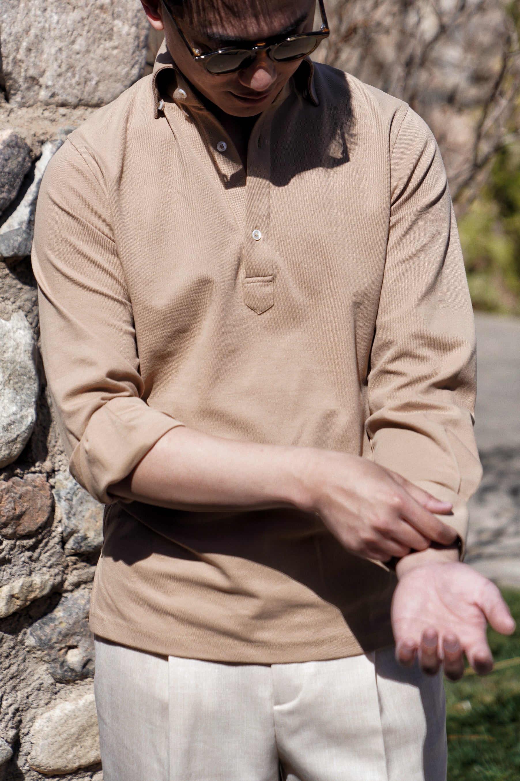 Camel Cotton Blending Polo Shirt #2215