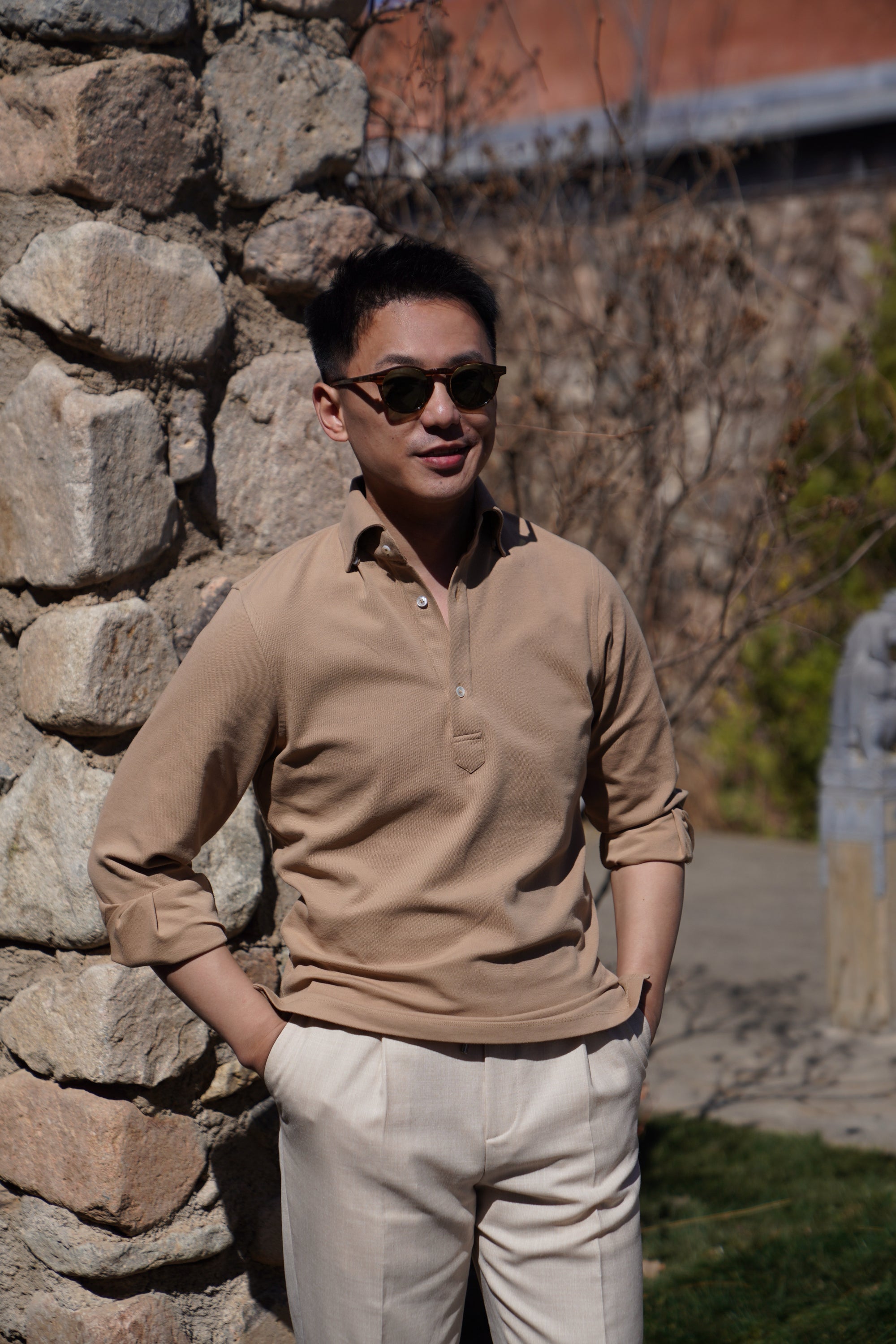 Camel Cotton Blending Polo Shirt #2215