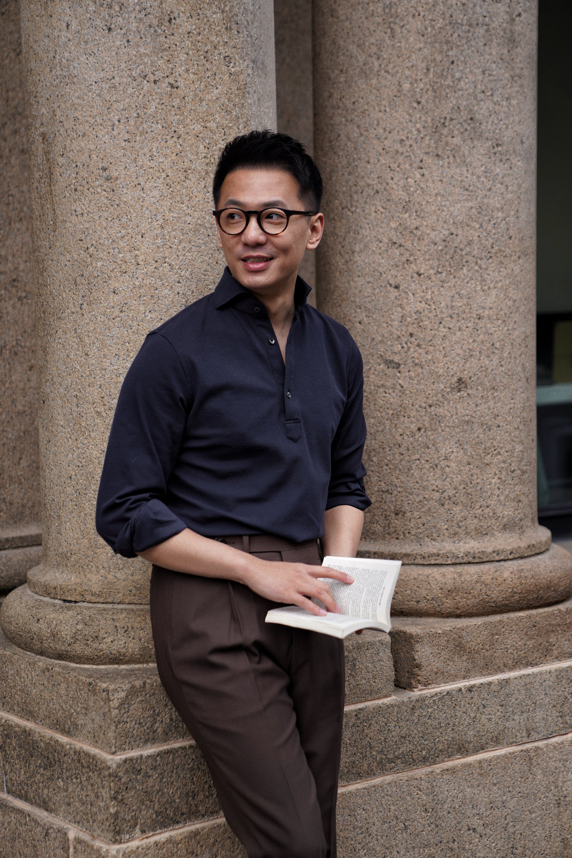 Navy Cotton Blending Polo Shirt #2231