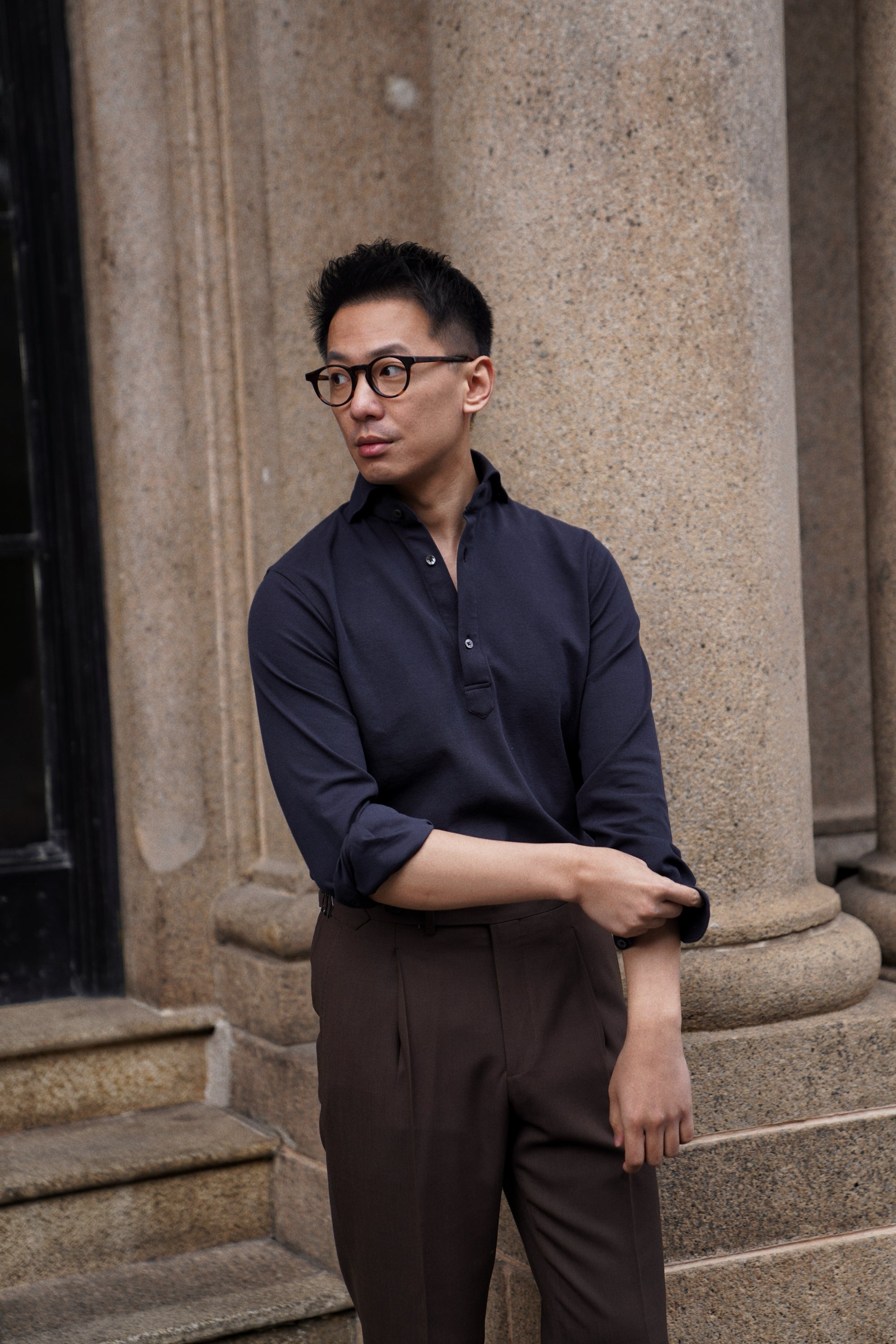 Navy Cotton Blending Polo Shirt #2231