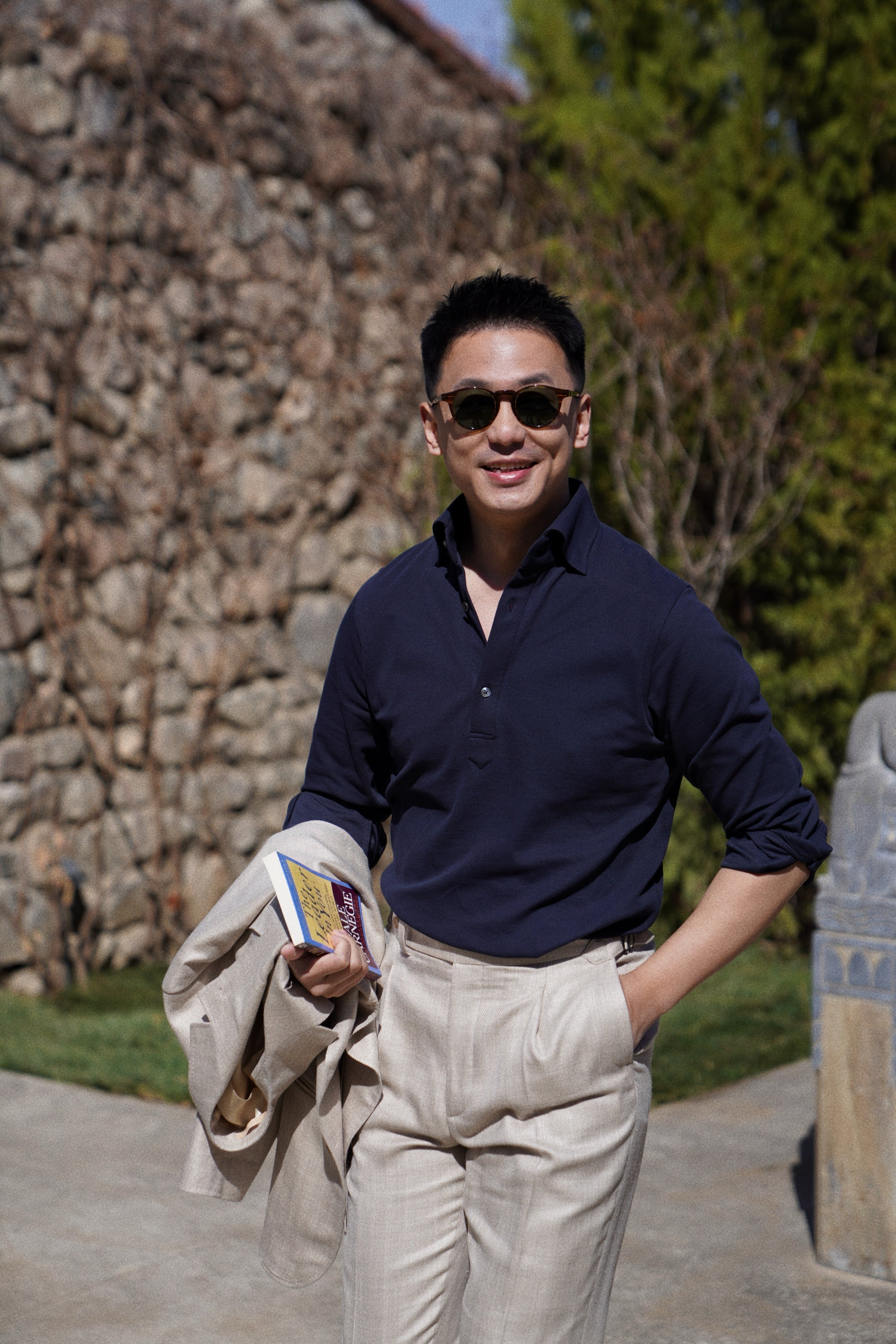 Navy Cotton Blending Polo Shirt #2231