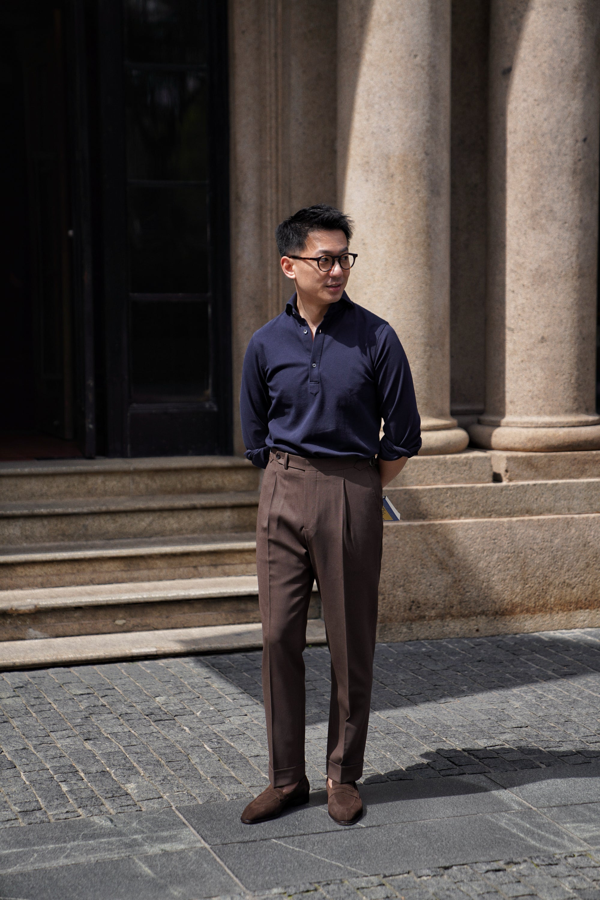 Navy Cotton Blending Polo Shirt #2231