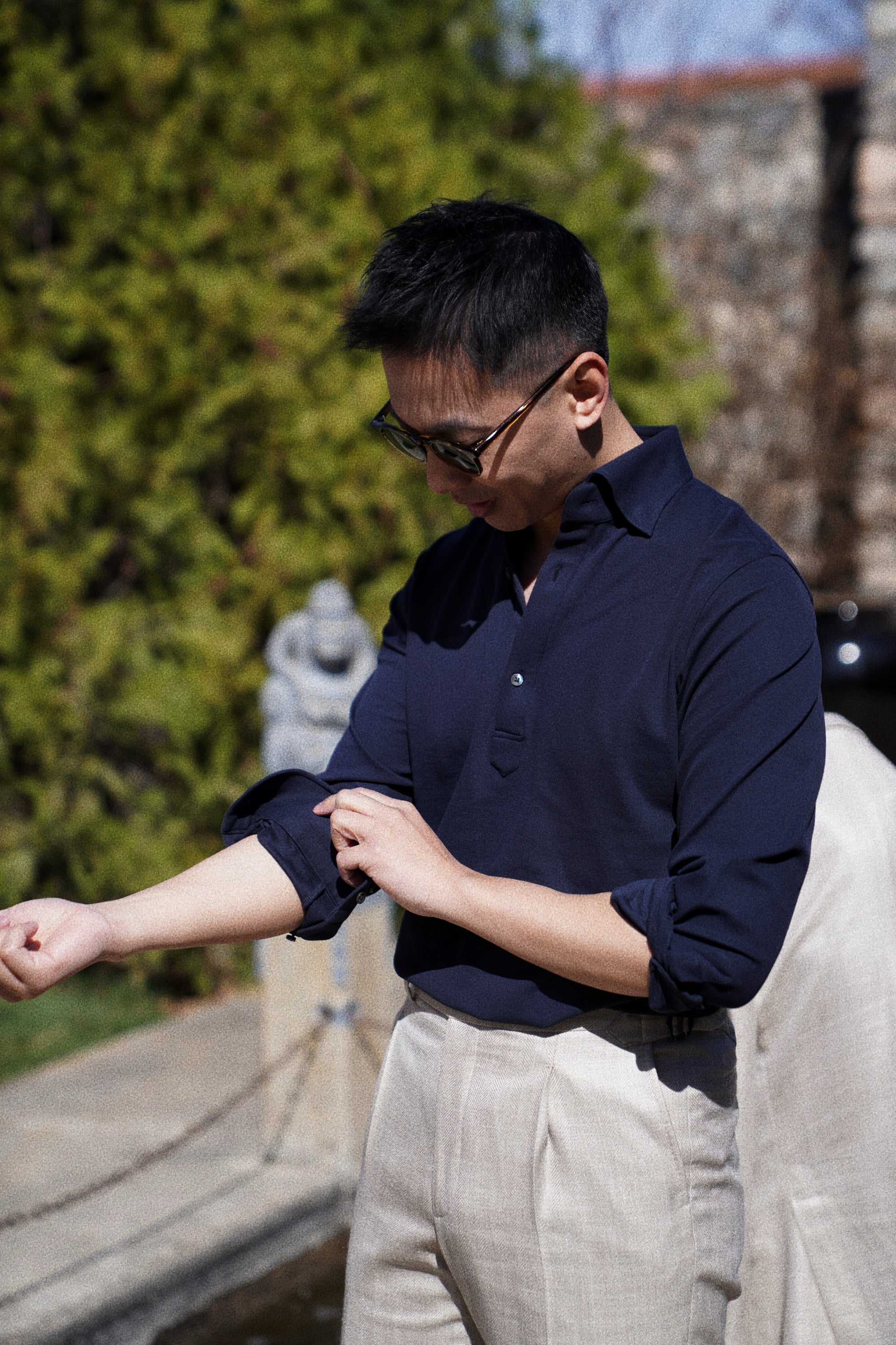 Navy Cotton Blending Polo Shirt #2231