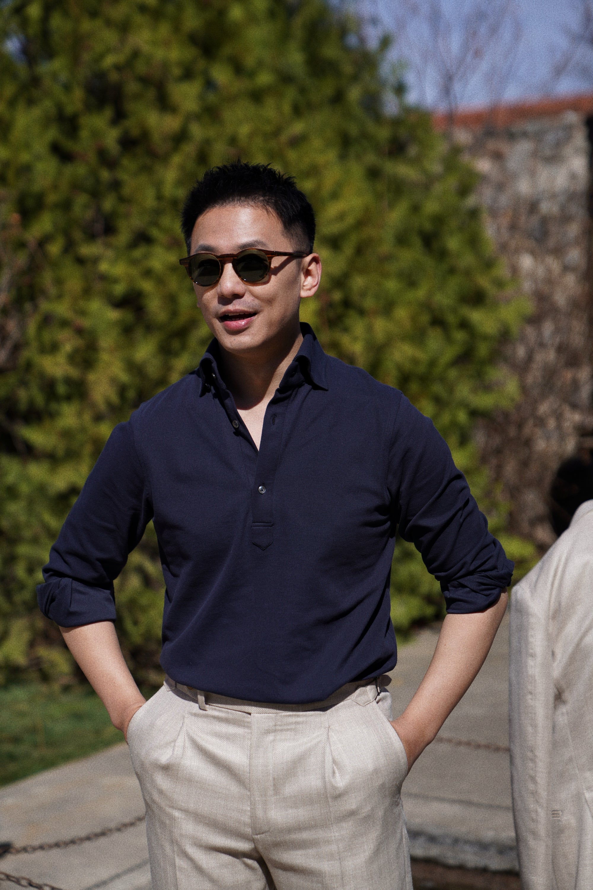 Navy Cotton Blending Polo Shirt #2231