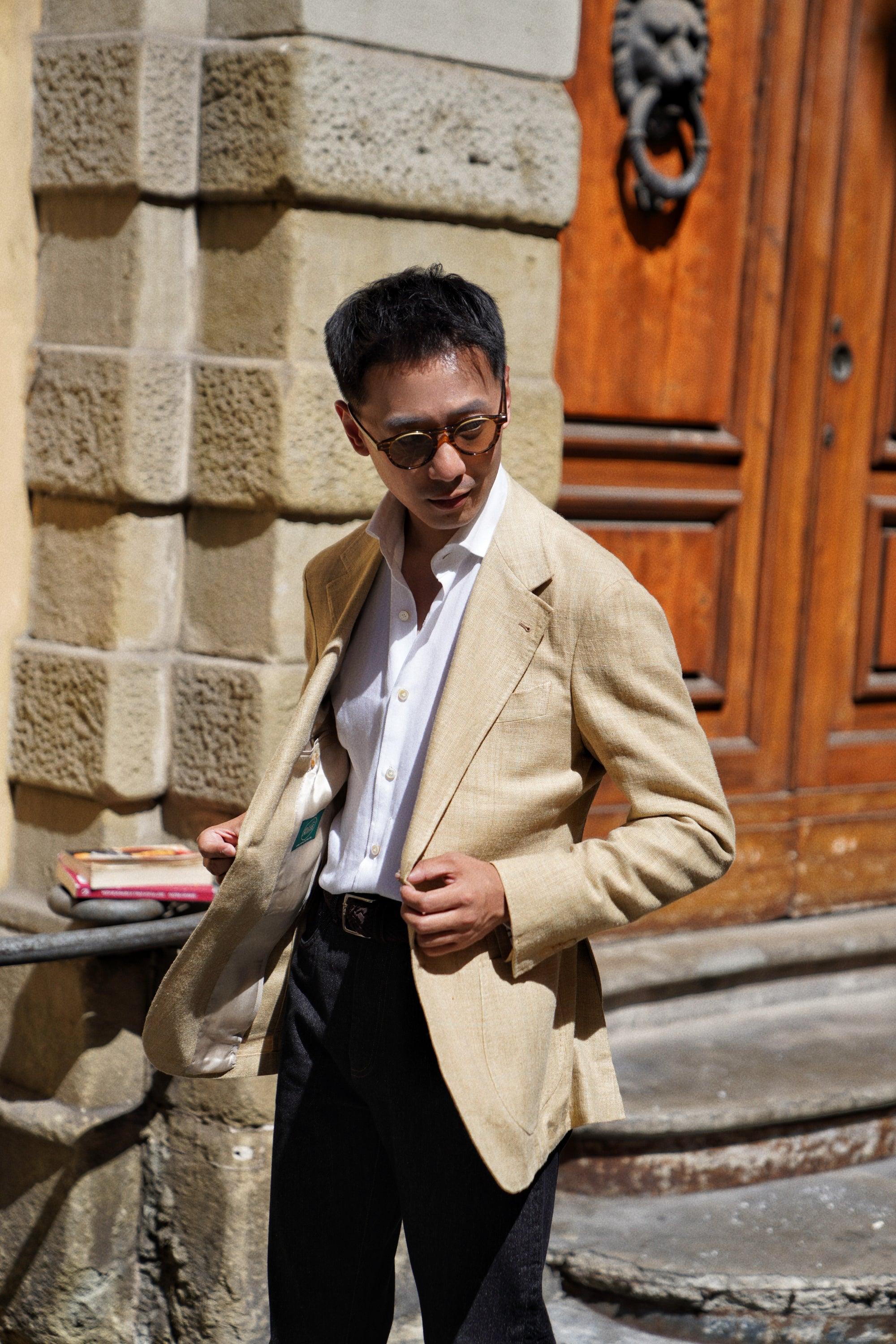 MTO Gold Windowpane Linen Cotton Jacket #649