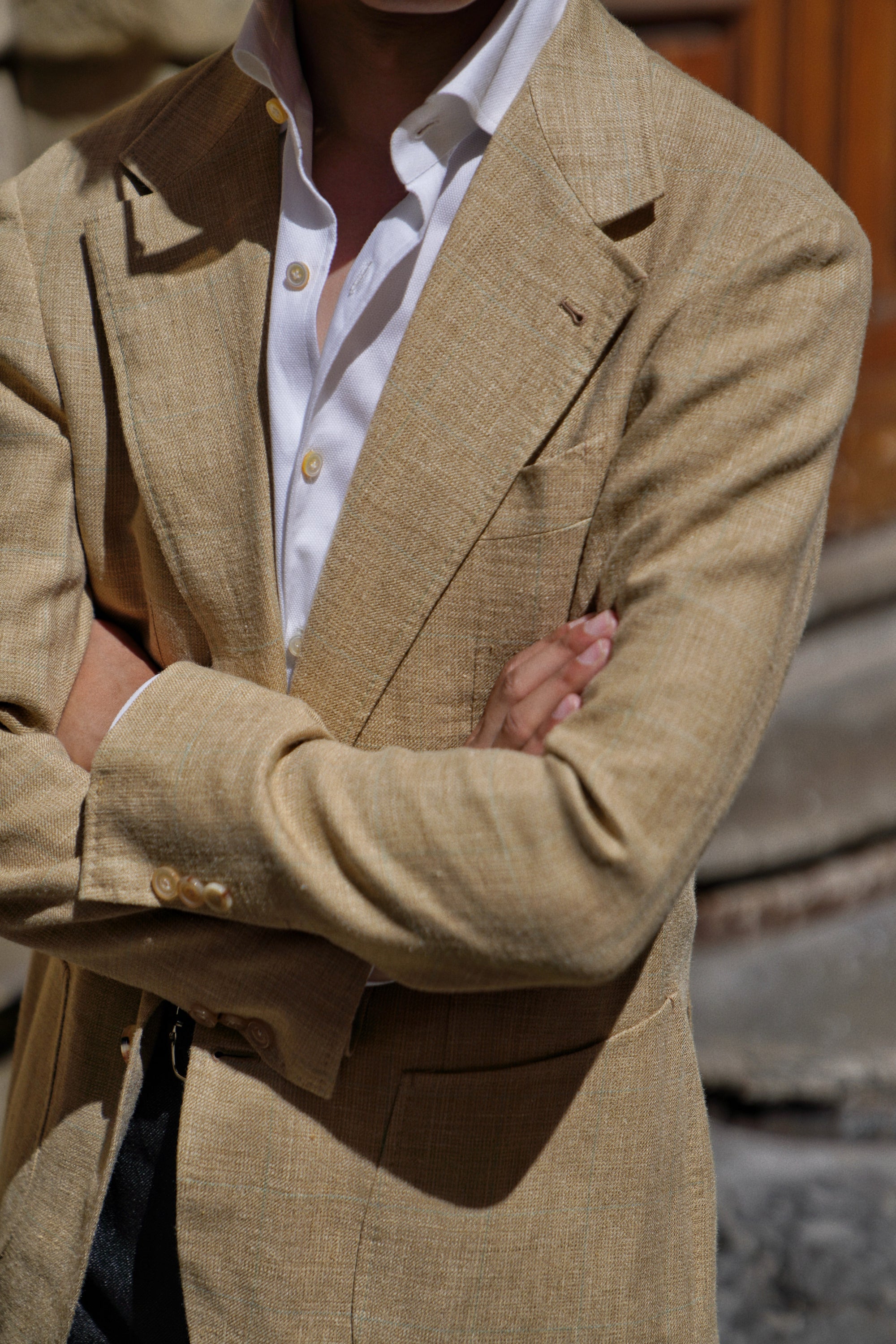 MTO Gold Windowpane Linen Cotton Jacket #649