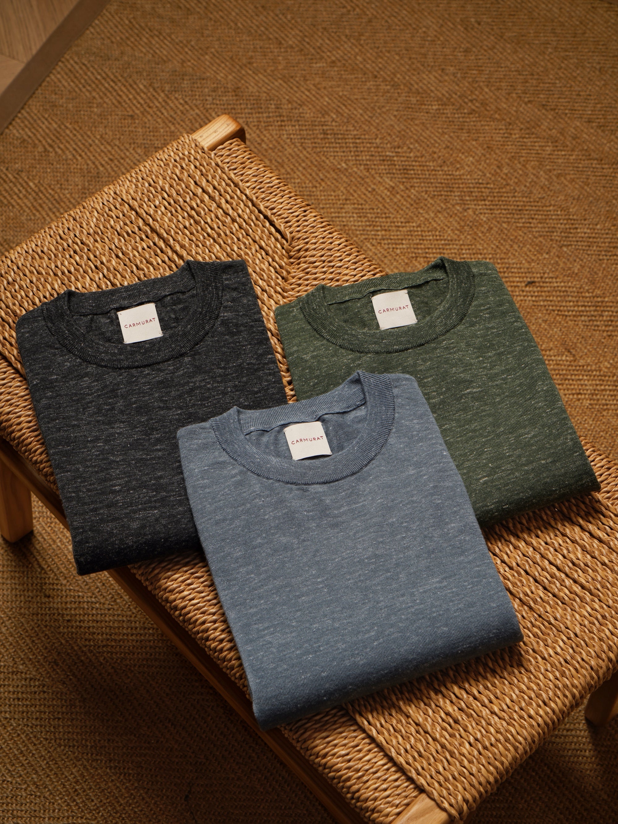Moss / Charcoal / Greyish Blue Wool Silk Hemp Crew Neck