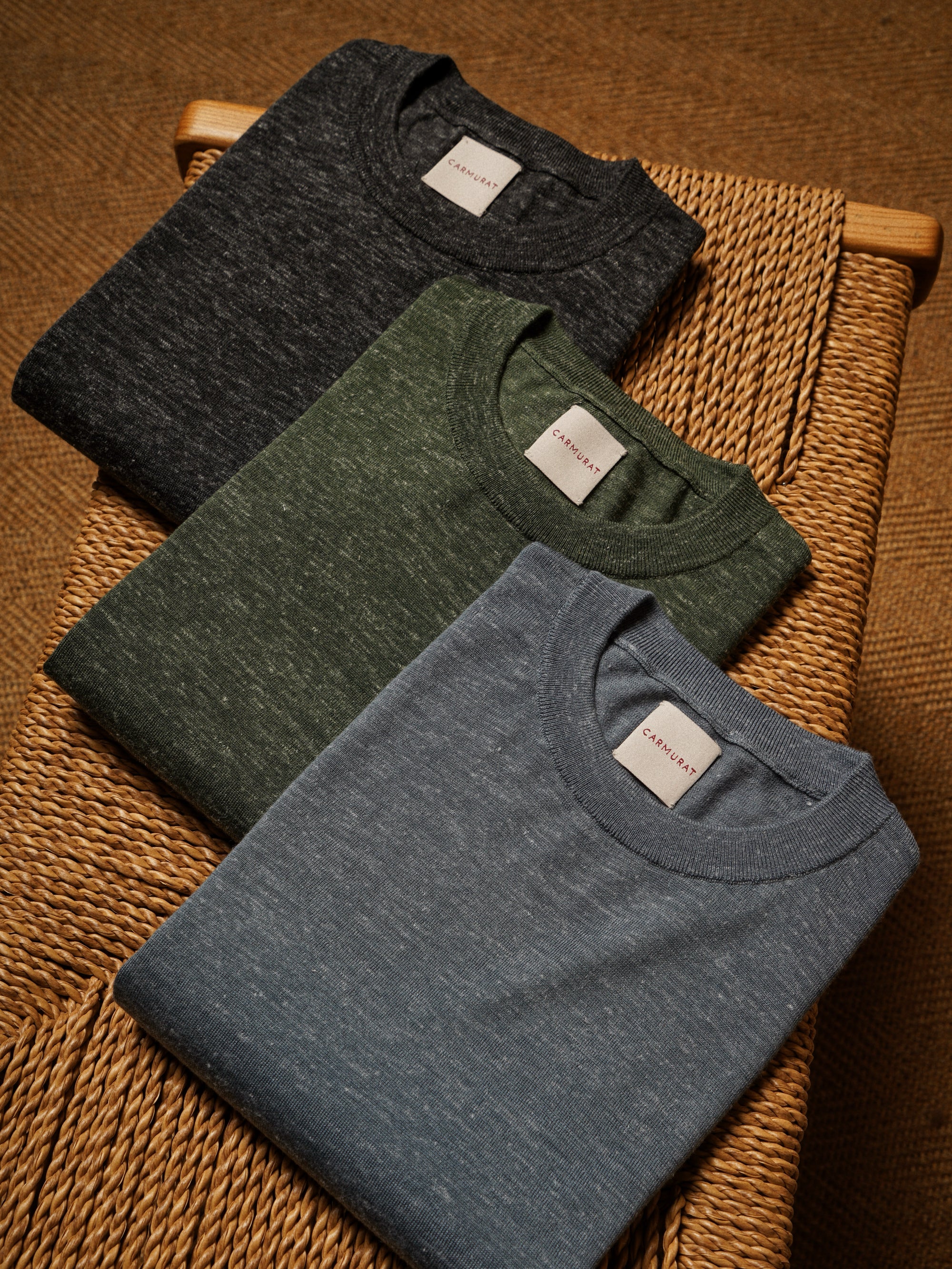 Moss / Charcoal / Greyish Blue Wool Silk Hemp Crew Neck