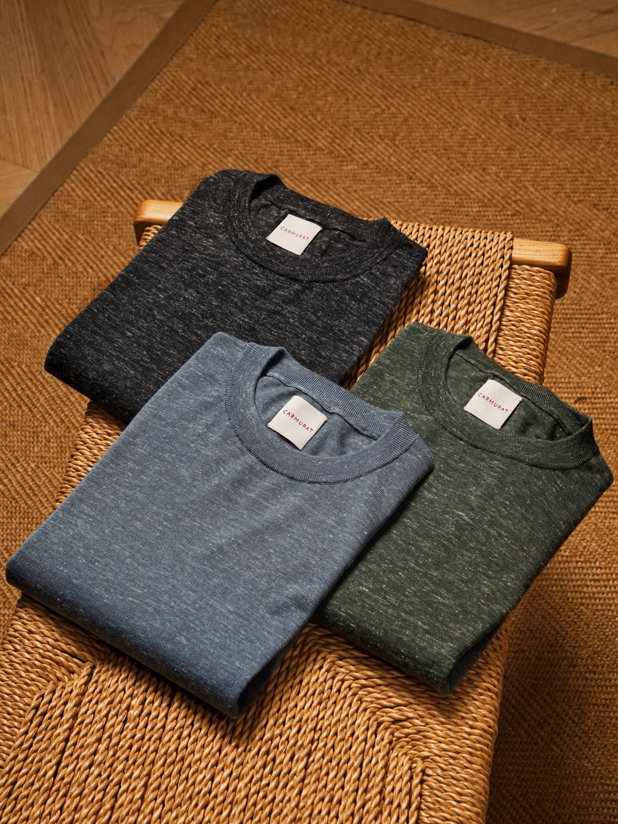Moss / Charcoal / Greyish Blue Wool Silk Hemp Crew Neck