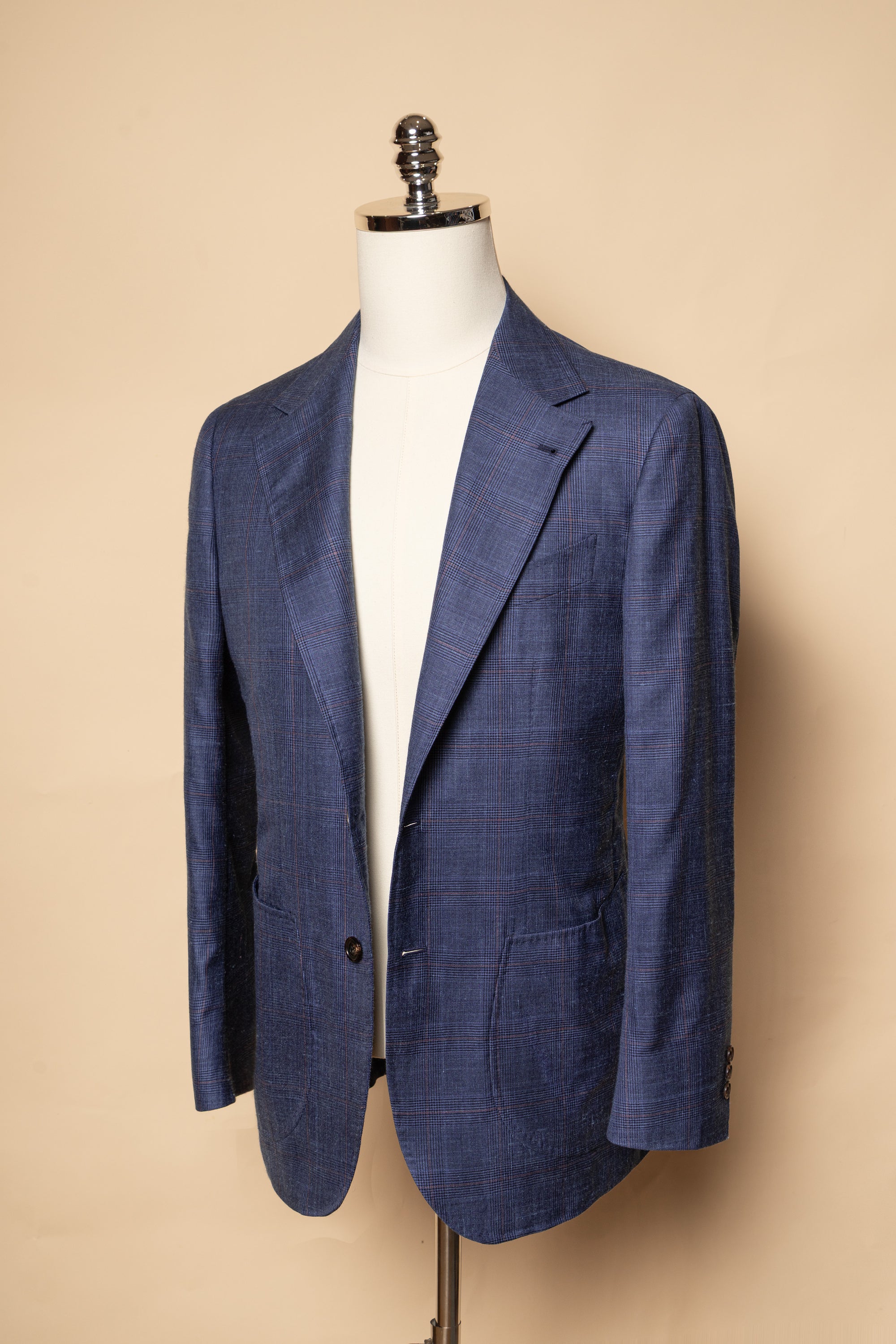MTO Navy Overcheck Wool Silk Cashmere Linen Jacket #773