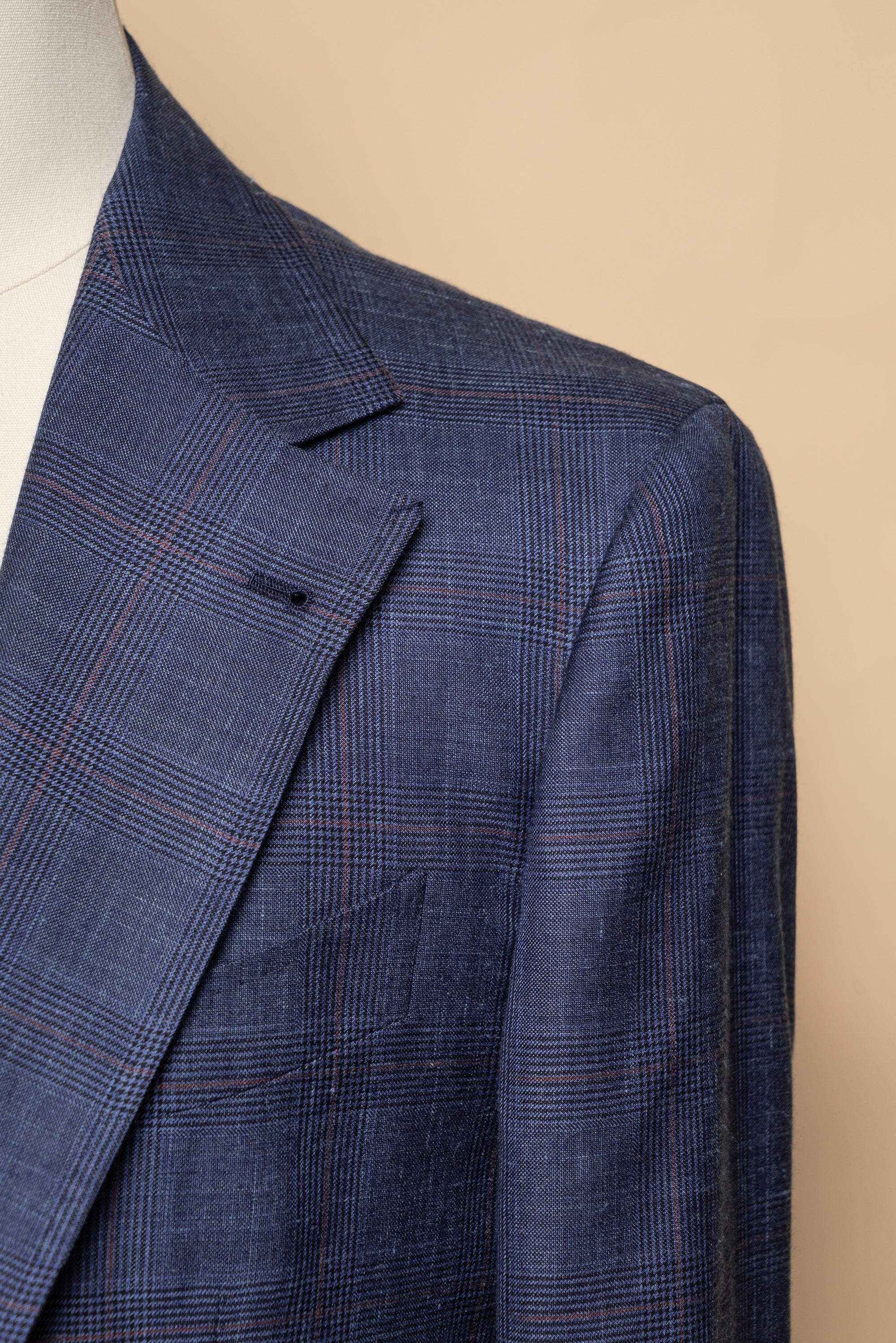 MTO Navy Overcheck Wool Silk Cashmere Linen Jacket #773