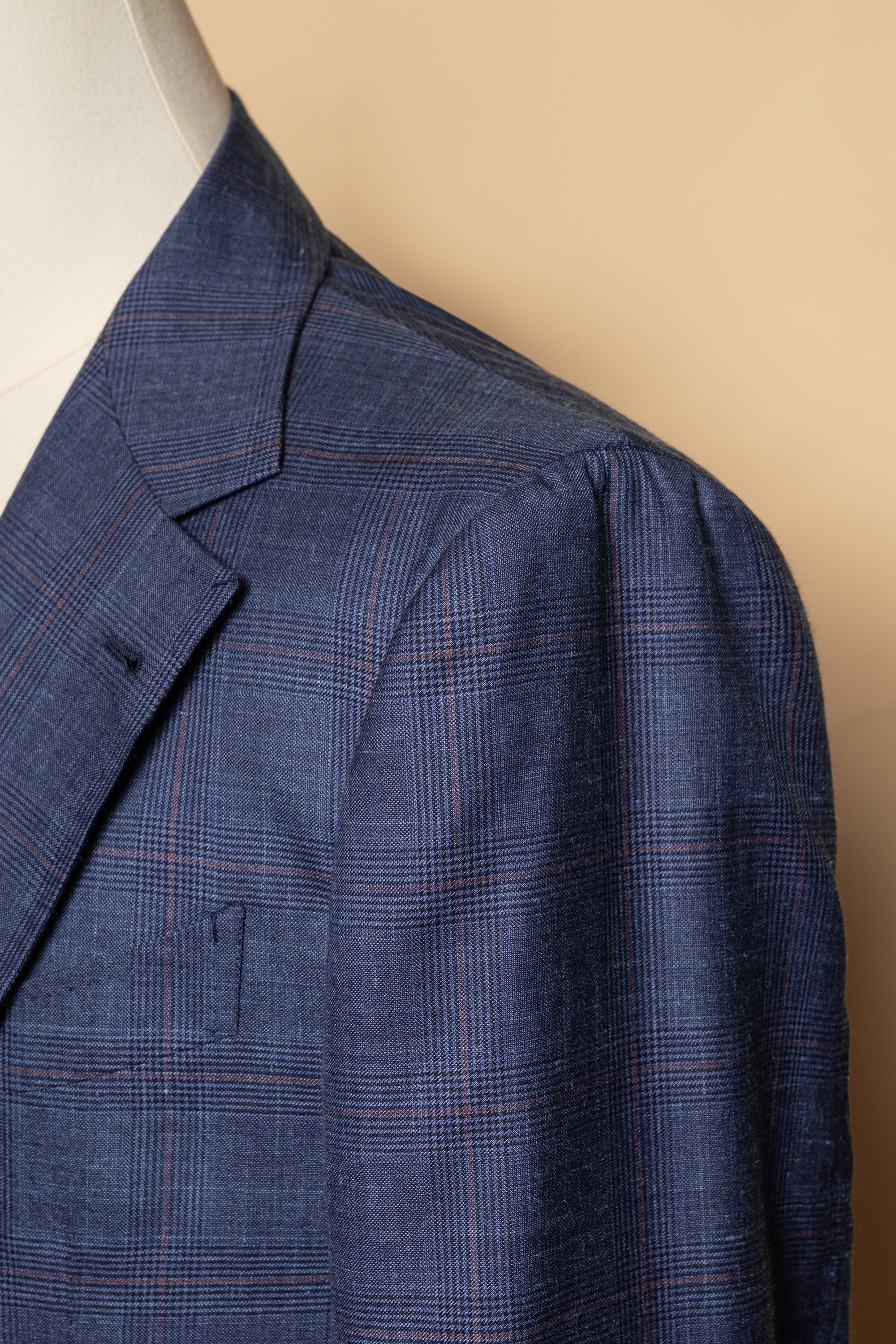 MTO Navy Overcheck Wool Silk Cashmere Linen Jacket #773