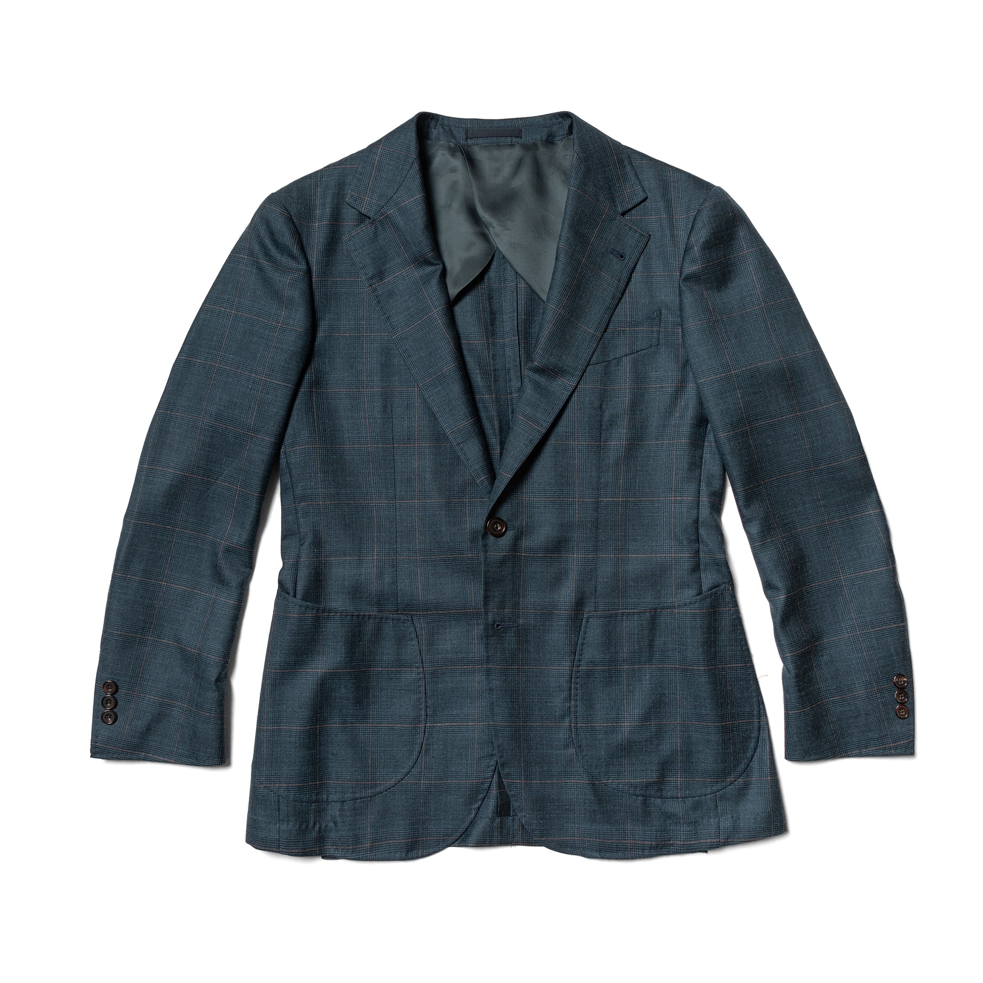 MTO Lake Blue Overcheck Wool Silk Cashmere Linen Jacket #772