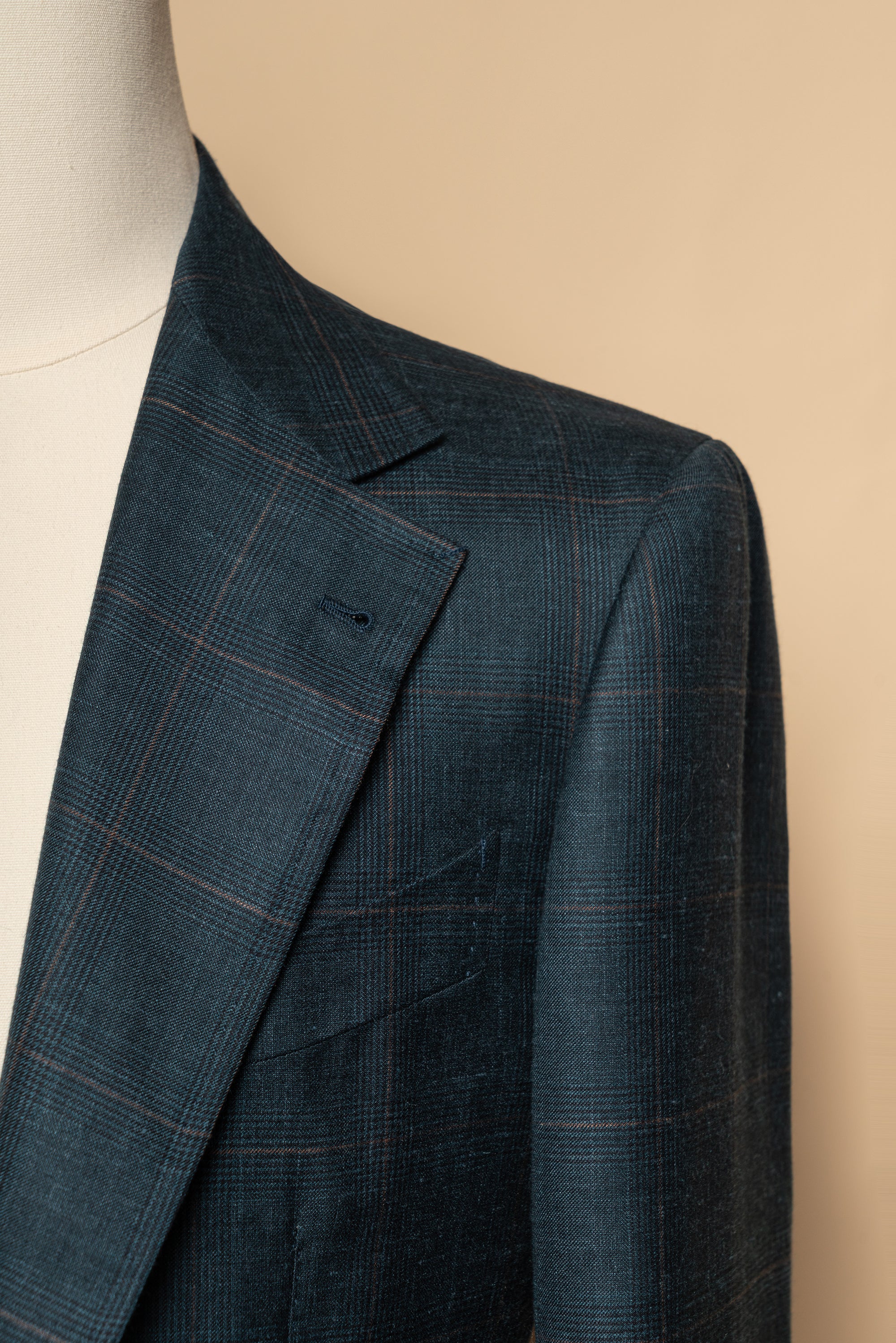 MTO Lake Blue Overcheck Wool Silk Cashmere Linen Jacket #772
