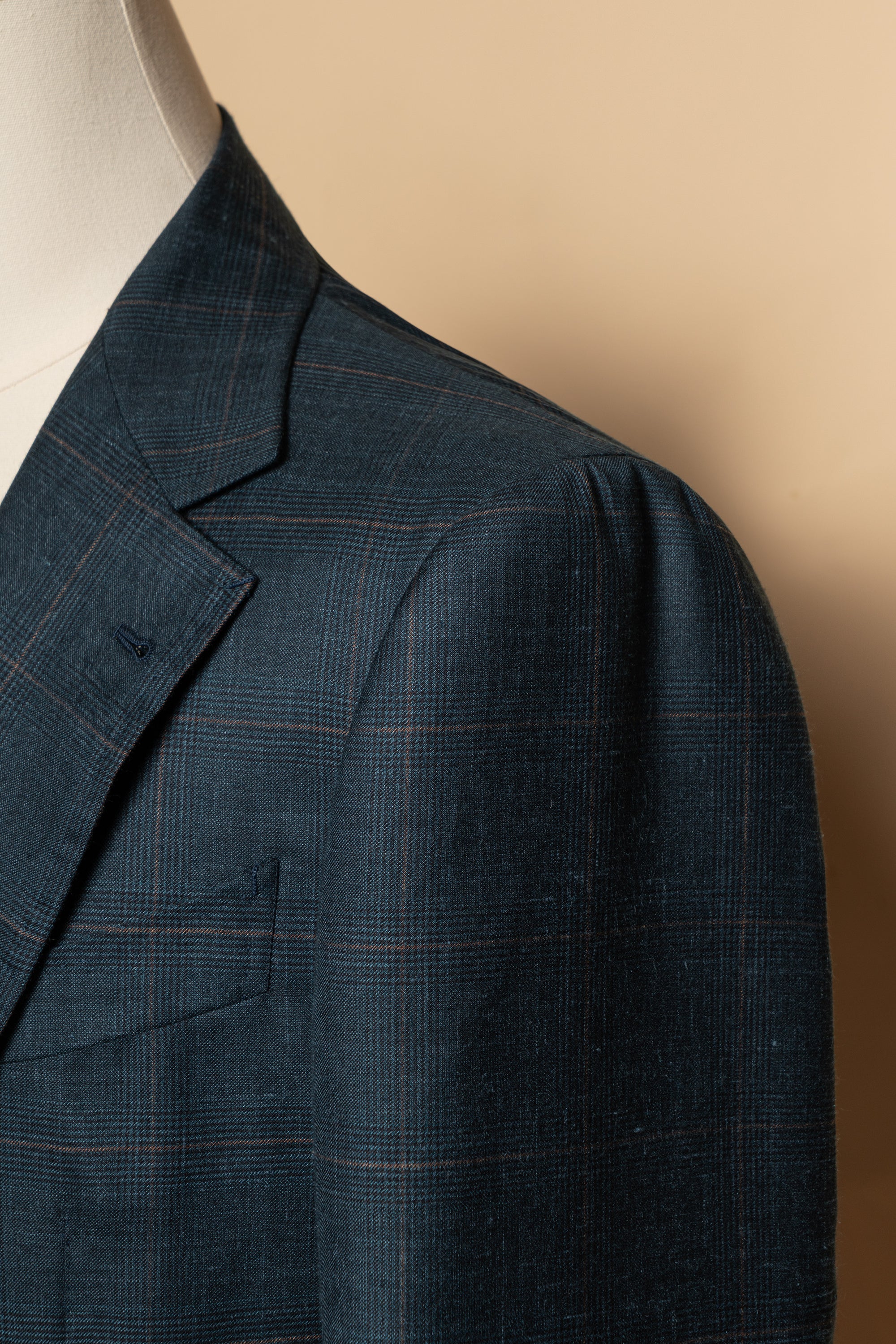 MTO Lake Blue Overcheck Wool Silk Cashmere Linen Jacket #772