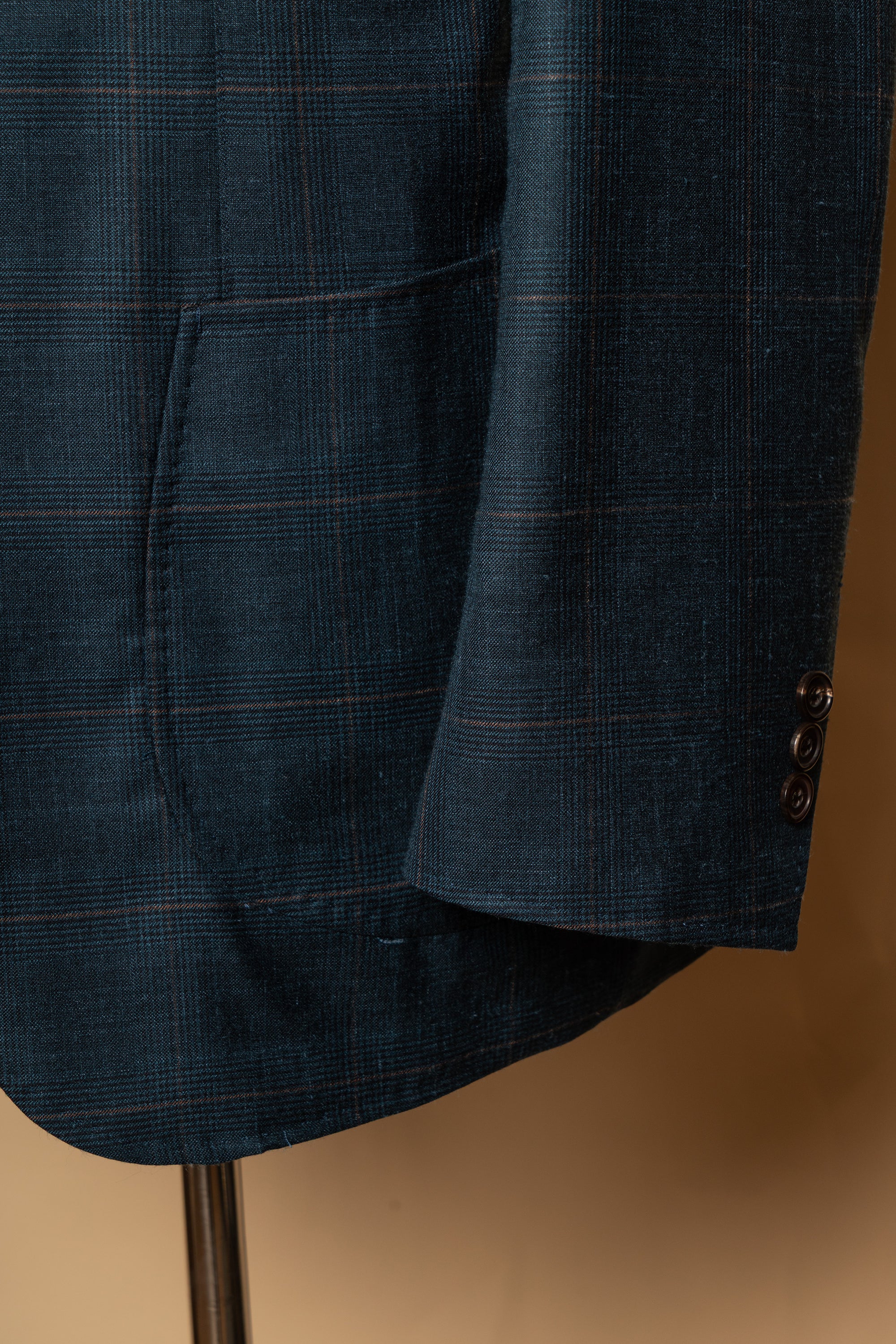 MTO Lake Blue Overcheck Wool Silk Cashmere Linen Jacket #772