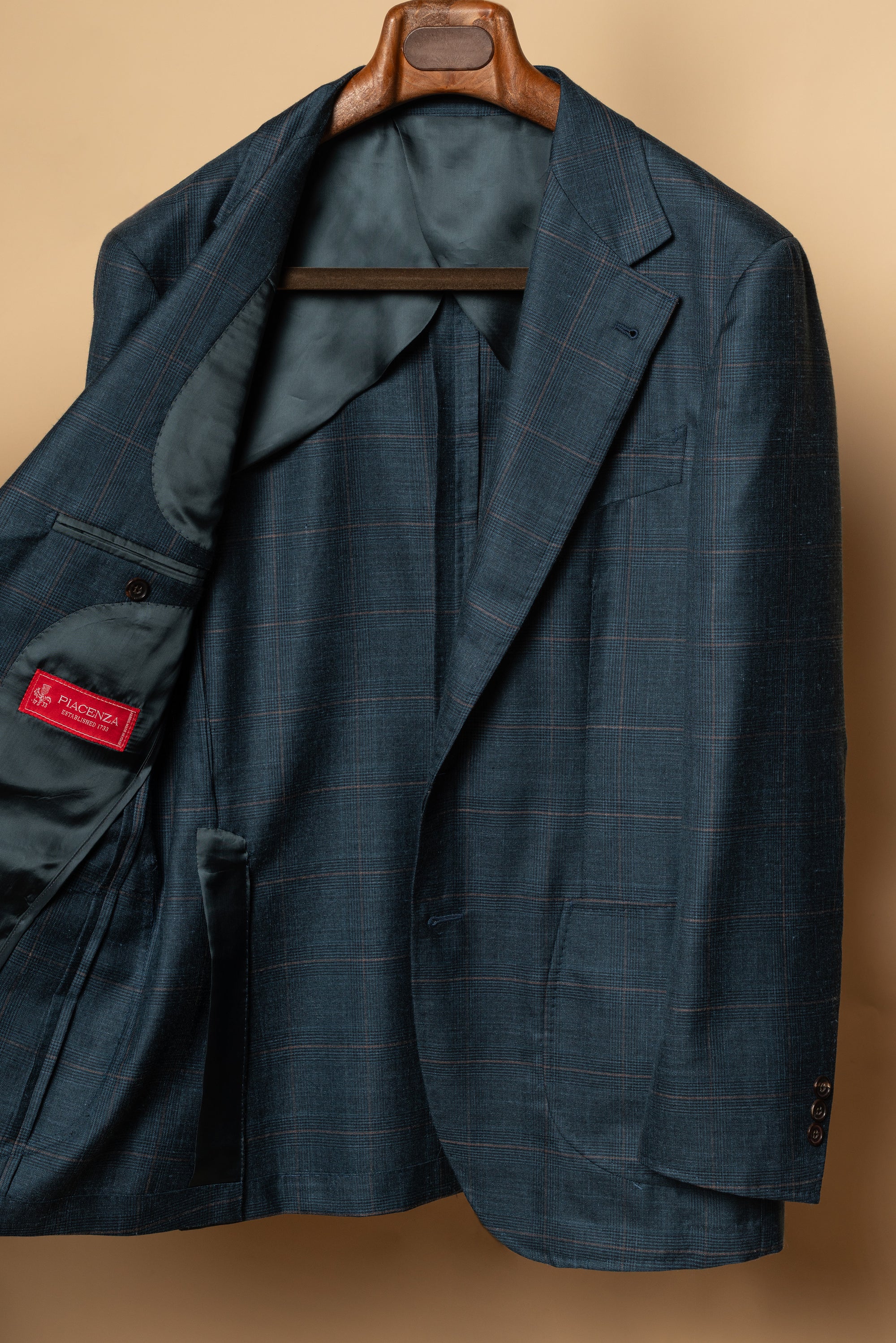 MTO Lake Blue Overcheck Wool Silk Cashmere Linen Jacket #772