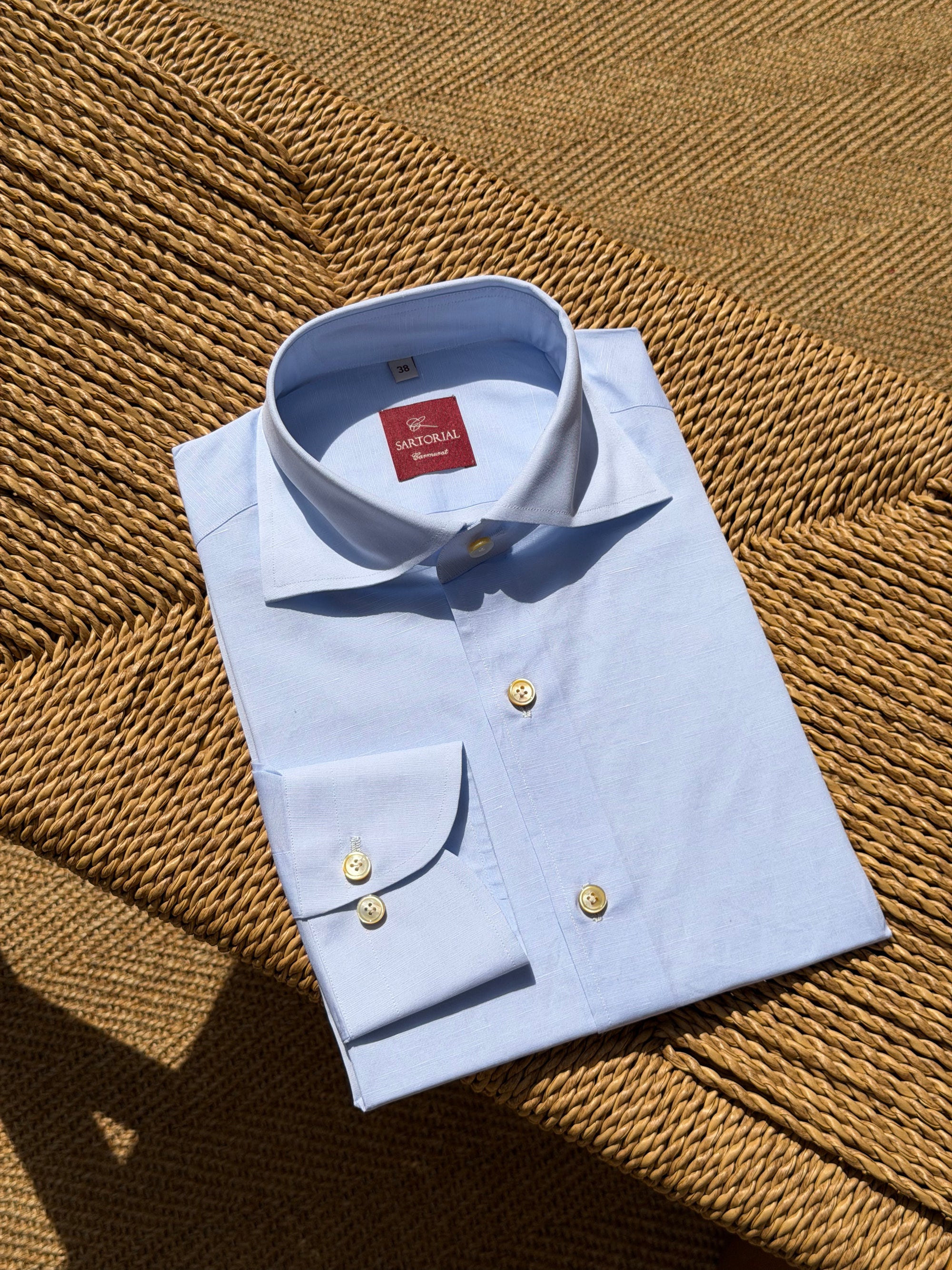 MTO Handcrafted Canclini Pale Blue Cotton Shirt #SG68