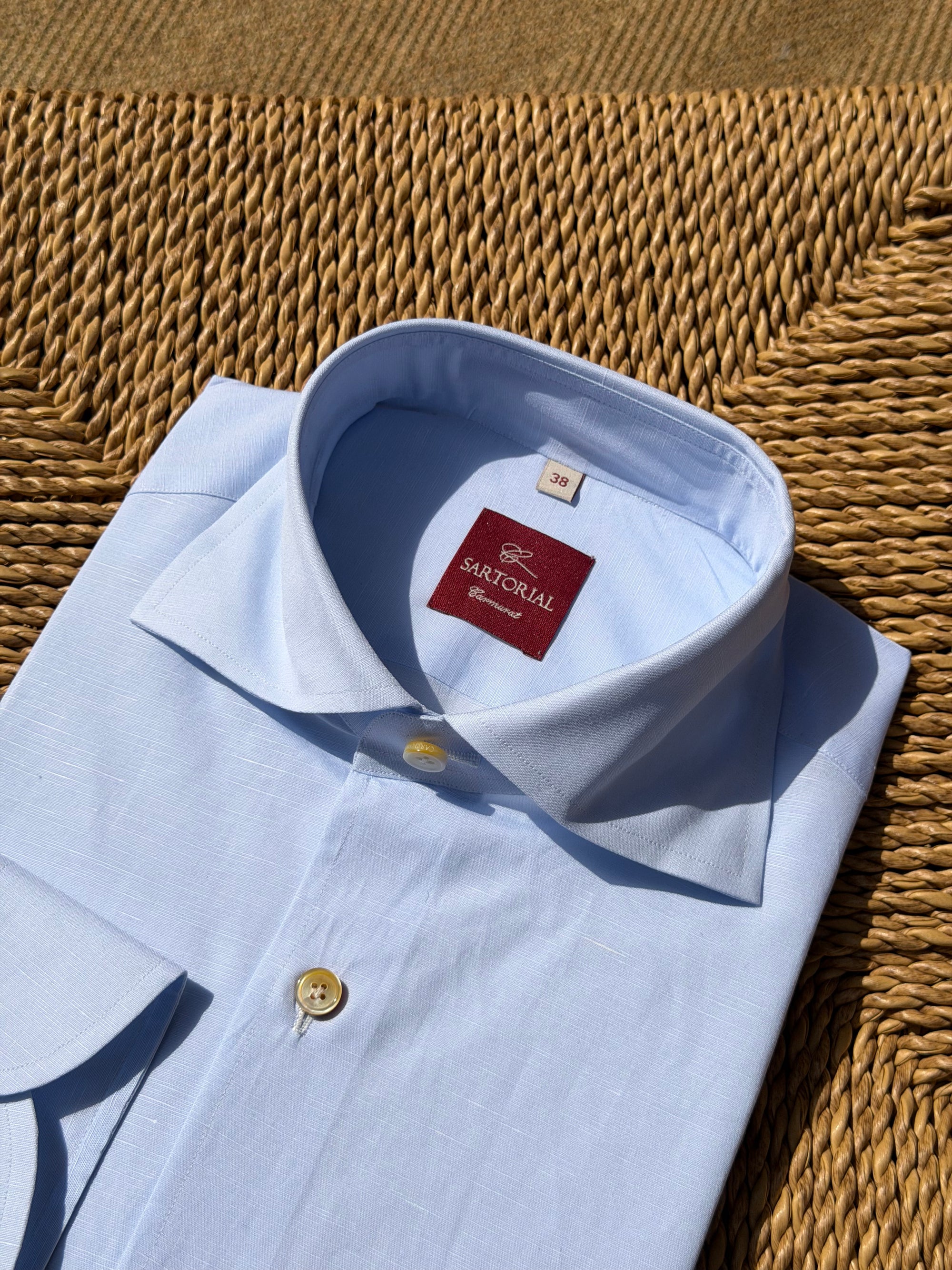 MTO Handcrafted Canclini Pale Blue Cotton Shirt #SG68