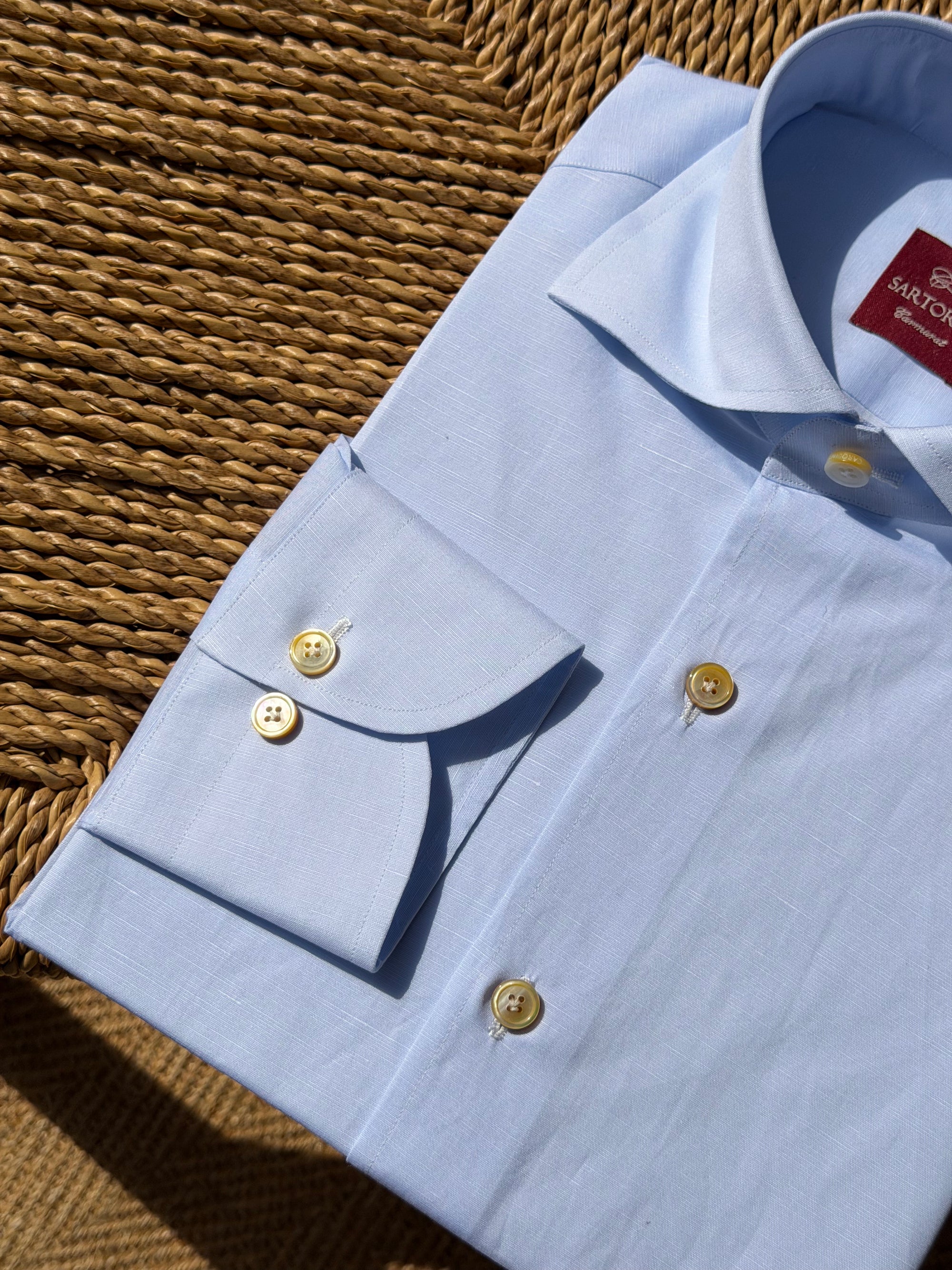 MTO Handcrafted Canclini Pale Blue Cotton Shirt #SG68